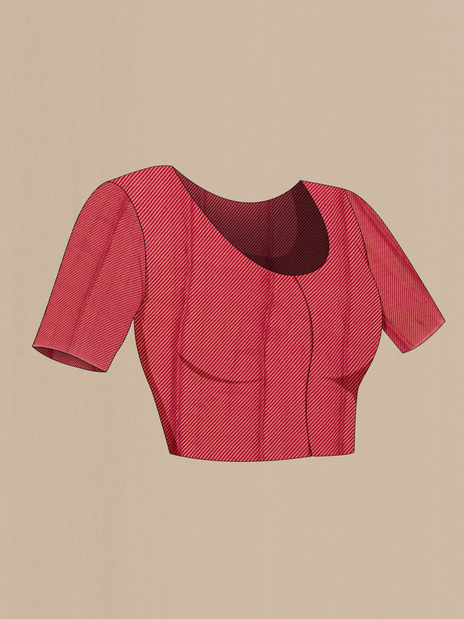 Close up image of the blouse of Pink Chiffon Saree with Plain Body and Zari Border. 