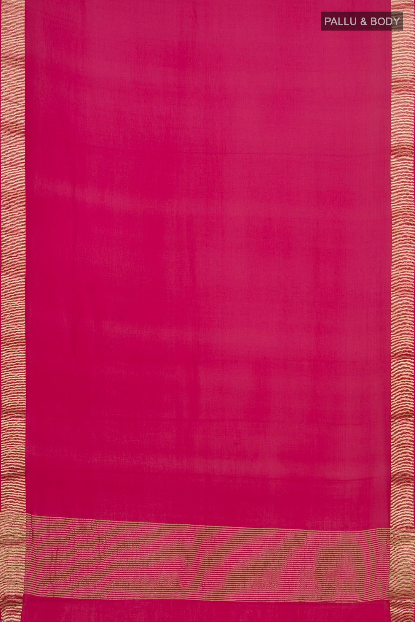 Flat view of Pink Chiffon Saree with Plain Body and Zari Border. 