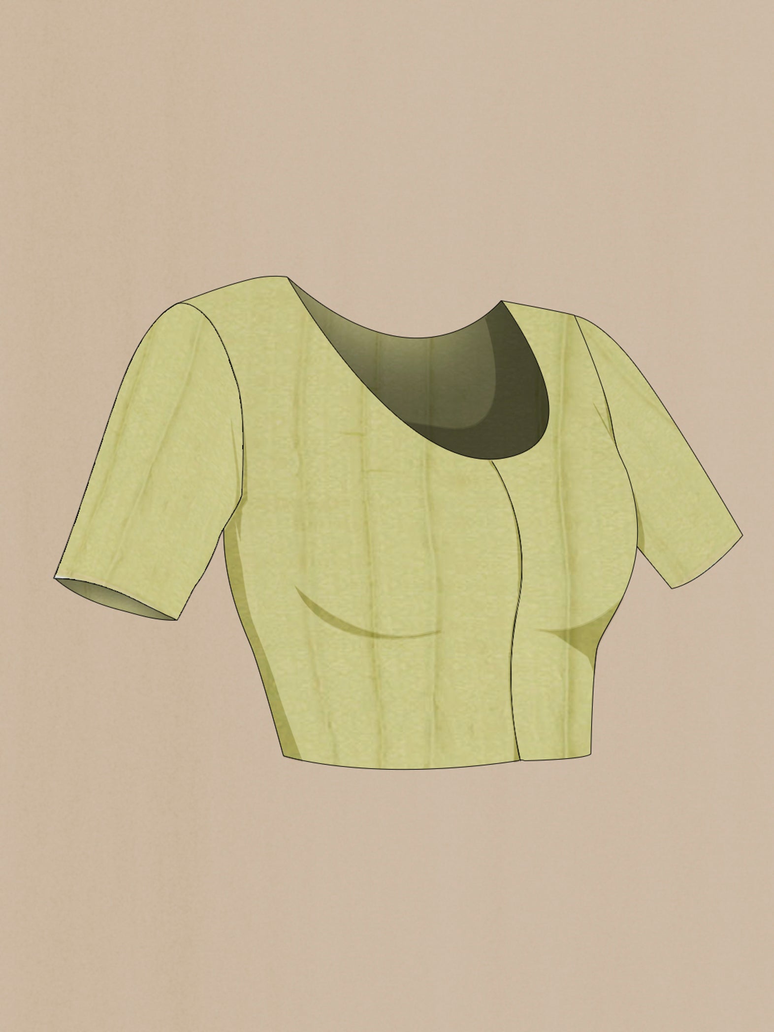Close up image of the blouse of Pista Green Chiffon Saree with Plain Body and Zari Border. 
