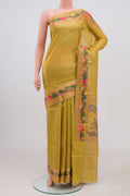 Yellow Tussar Silk Saree with Fancy on the body and Fancy Border.  displayed on a mannequin