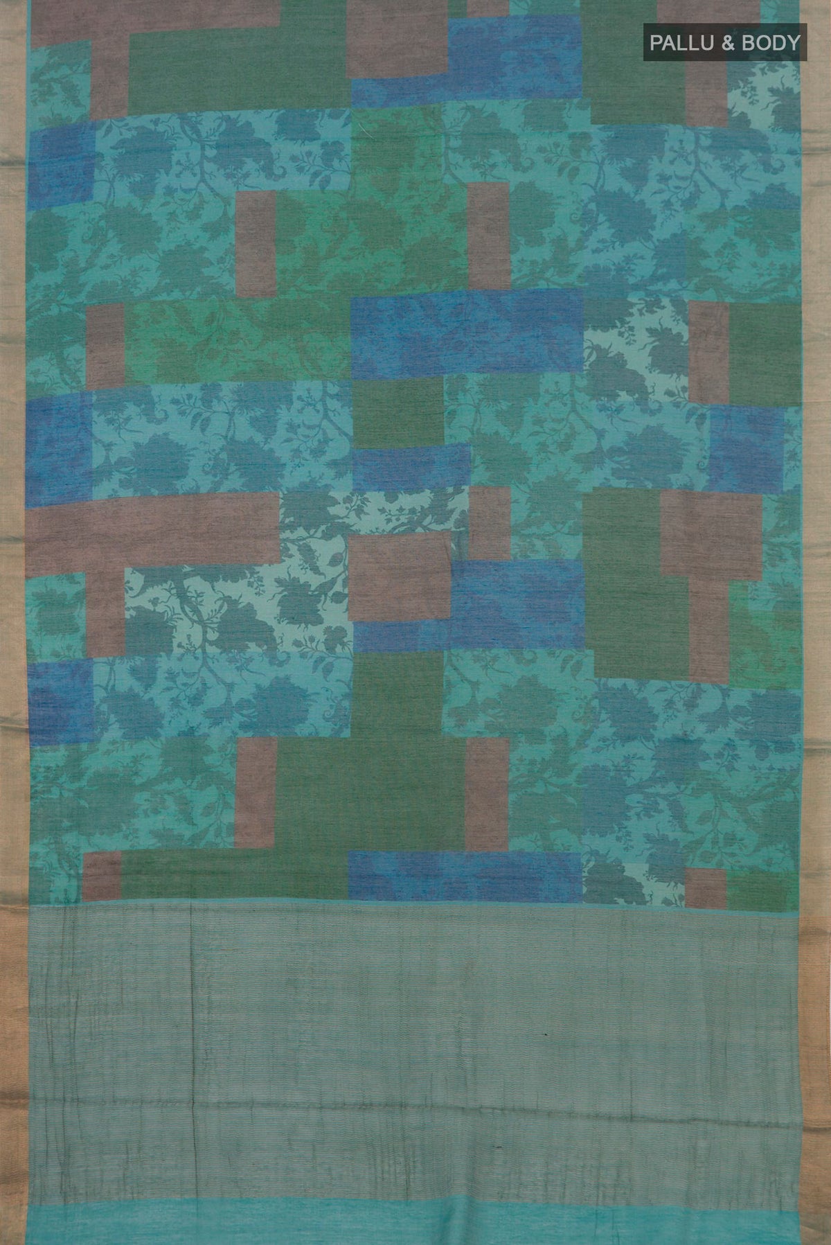 Flat view of Multi Color Tussar Silk Saree with Fancy on the body and Thin Zari Line. 
