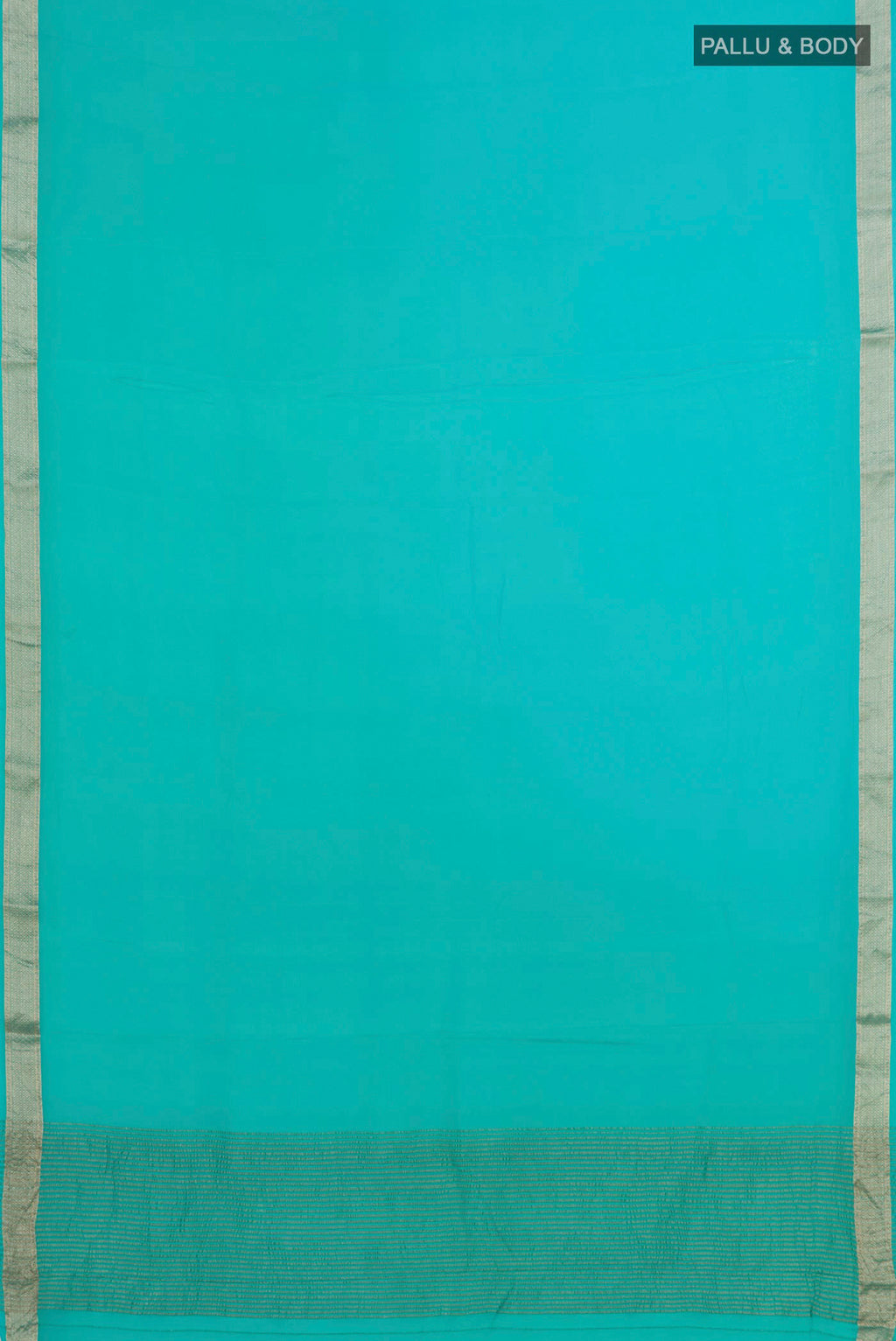 Flat view of Sky Blue Chiffon Saree with Plain Body and Zari Border. 