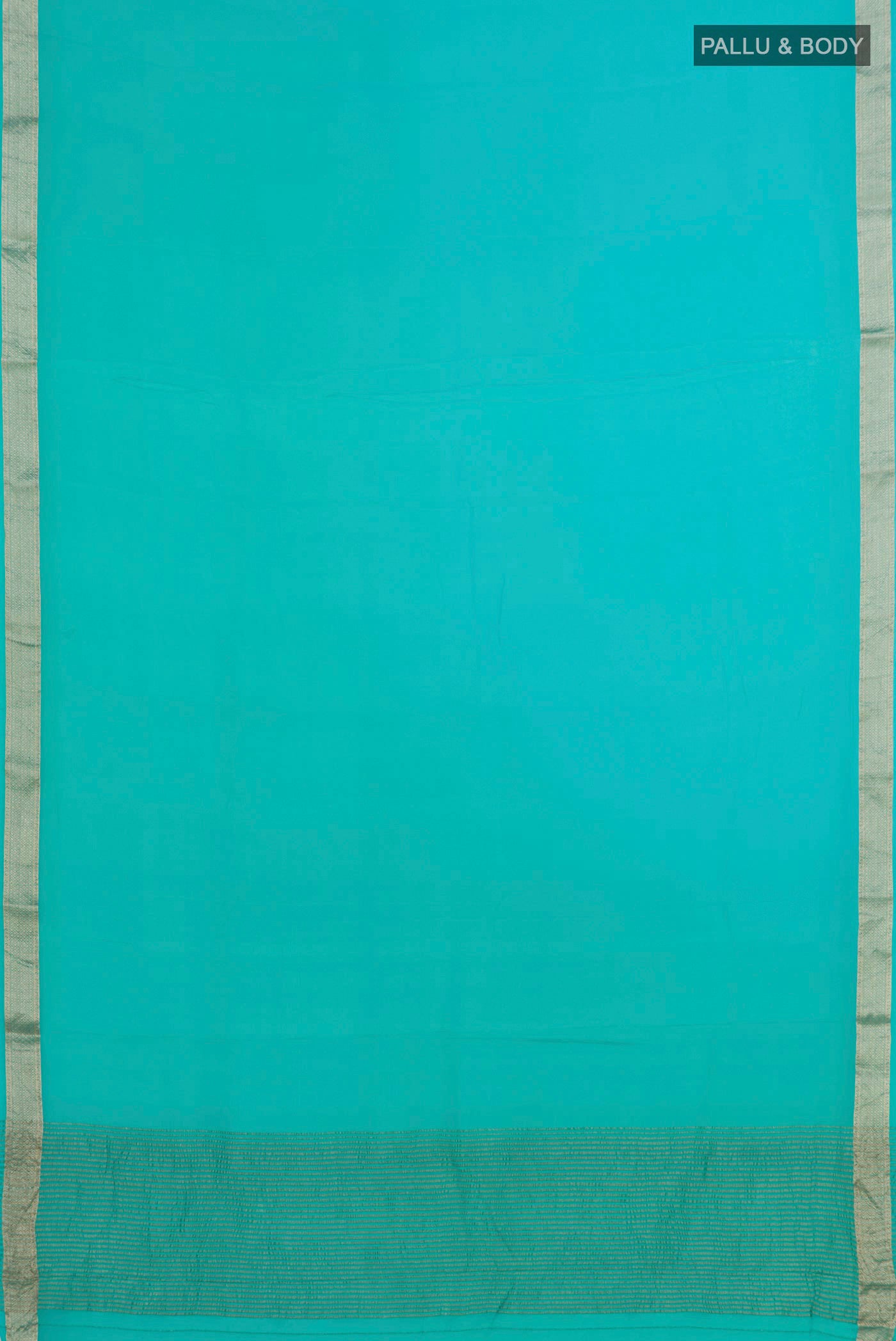 Flat view of Sky Blue Chiffon Saree with Plain Body and Zari Border. 