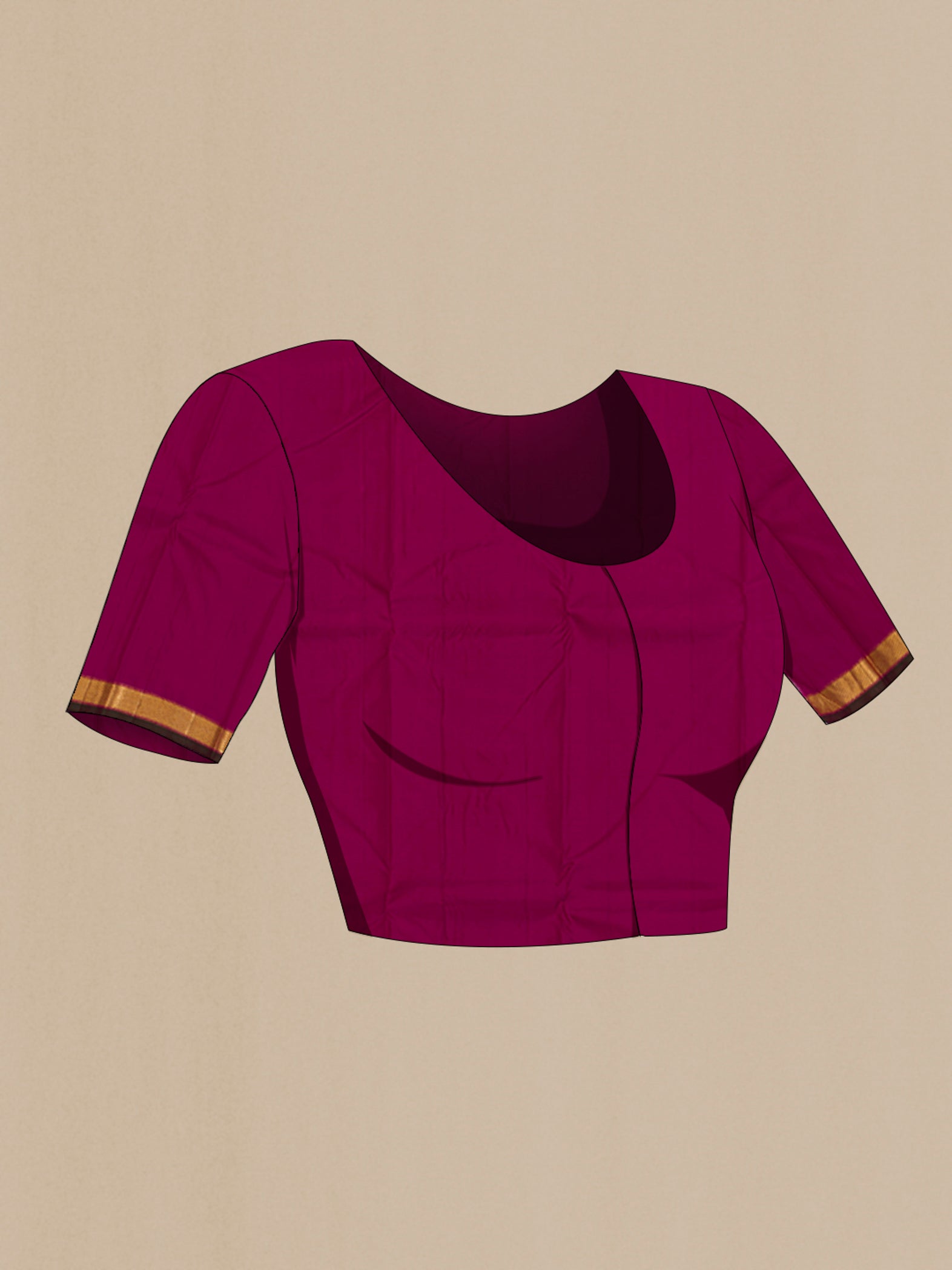 Close up image of the blouse of Magenta Kanjivaram Silk Saree with Zari Butta on the body and Zari Border. 