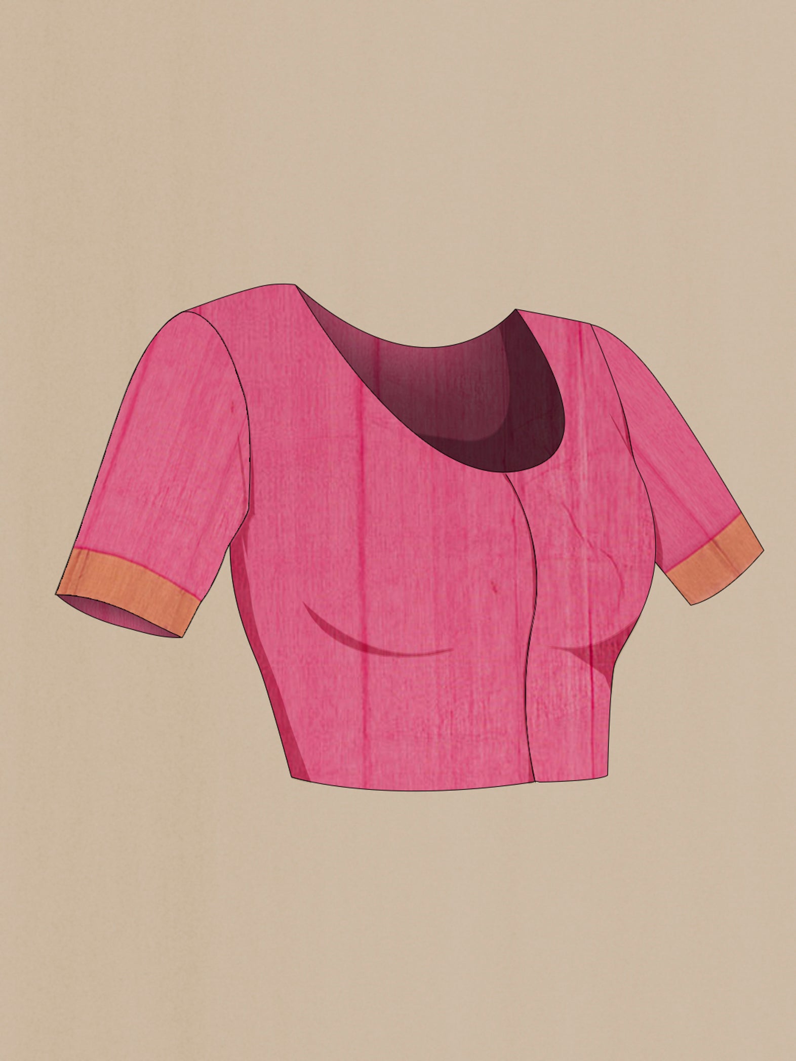 Close up image of the blouse of Pink Chanderi Silk Cotton Saree with Zari Butta on the body and Zari Border. 