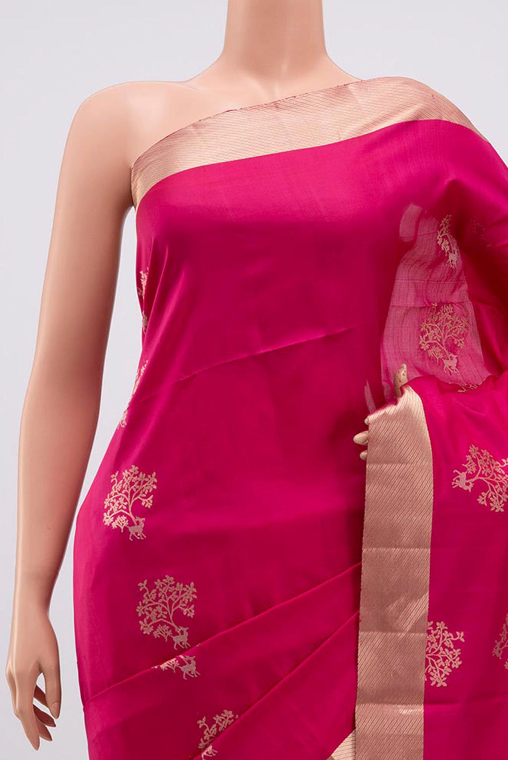Border image of Pink Soft Silk Saree with Zari Butta on the body and Zari Border. 