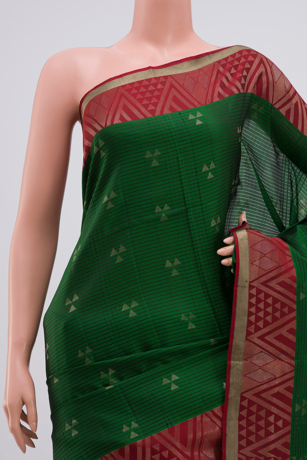 Border image of Green Soft Silk Saree with Zari Butta on the body and Fancy Border. 