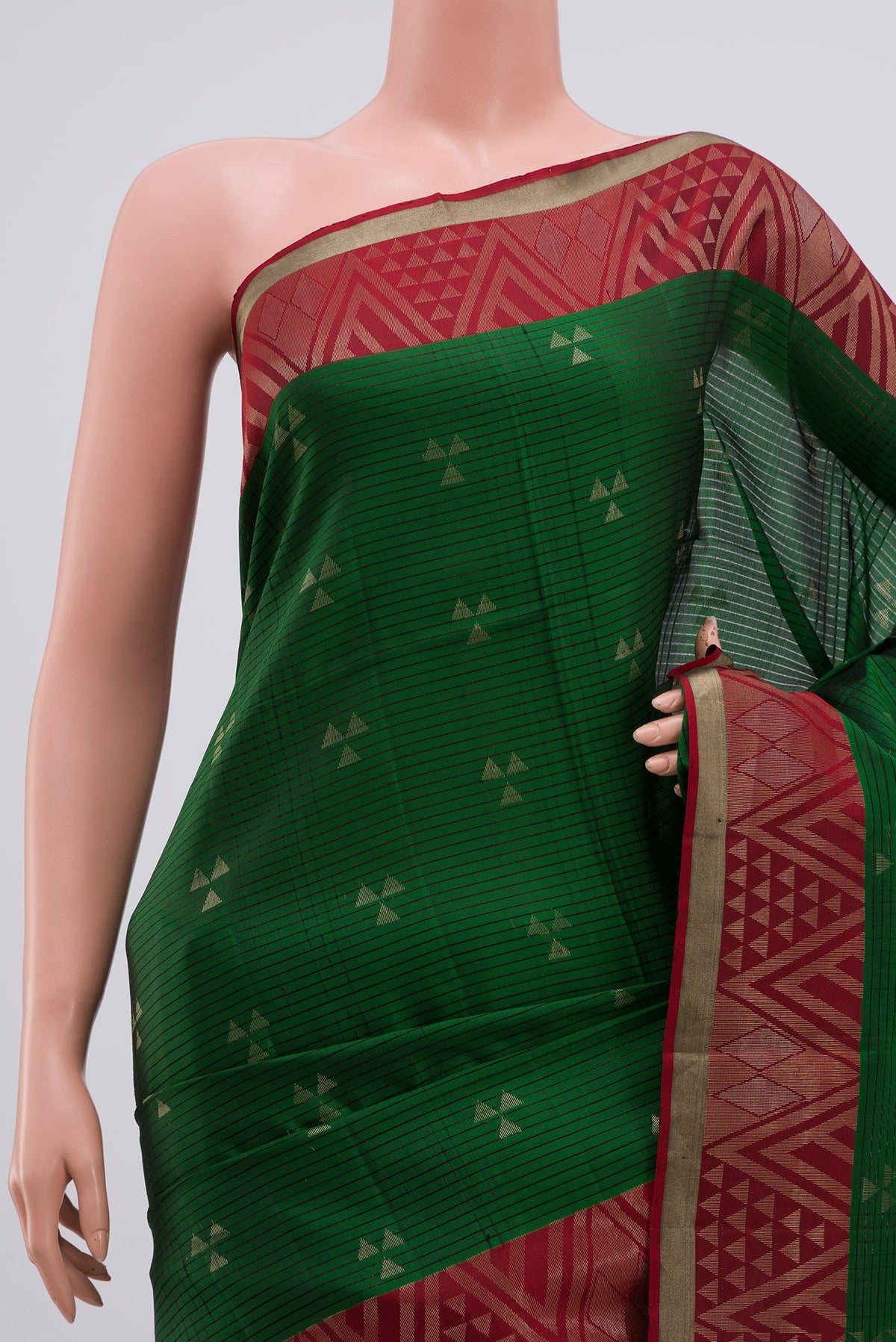 Border image of Green Soft Silk Saree with Zari Butta on the body and Fancy Border. 
