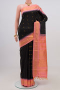 Black Gadwal Silk Saree with Zari Butta on the body and Zari Border.  displayed on a mannequin