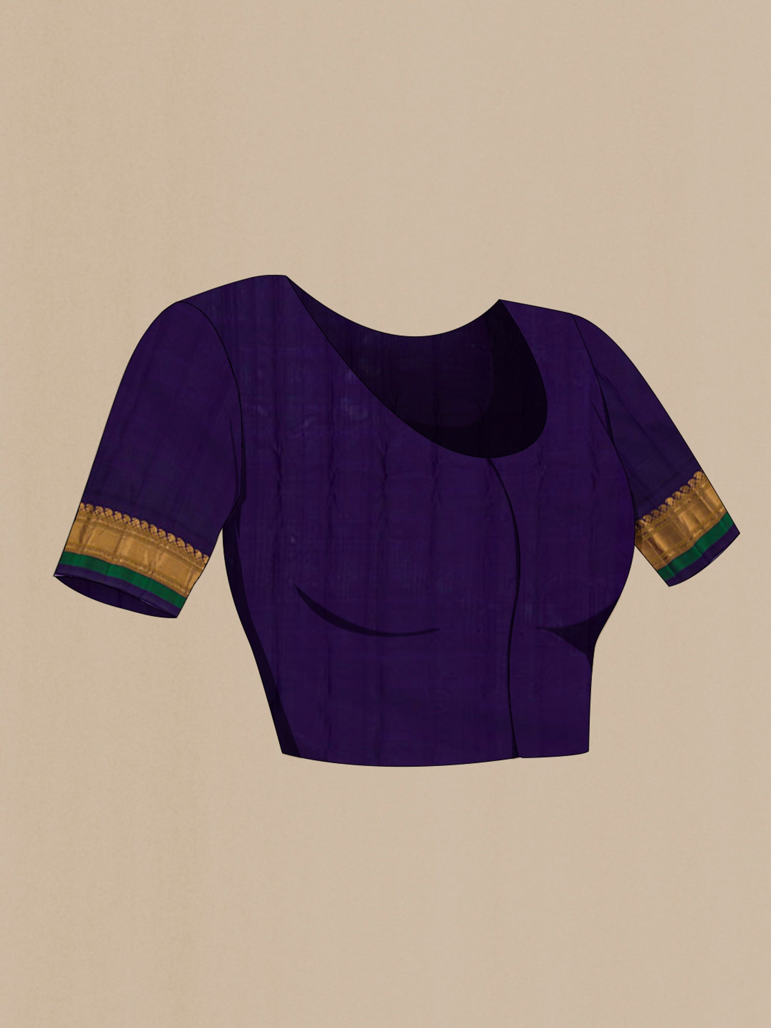 Close up image of the blouse of Rust Gadwal Silk Saree with Zari Butta on the body and Zari Border. 