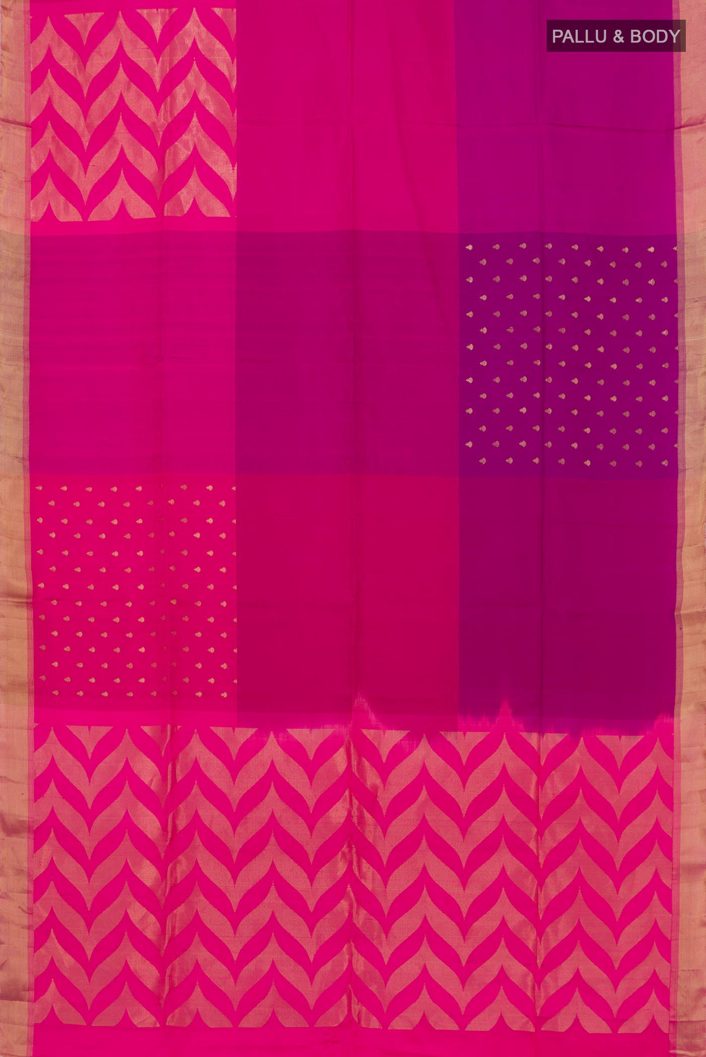 Flat view of Pink Soft Silk Saree with Checked design on the body and Zari Border. 