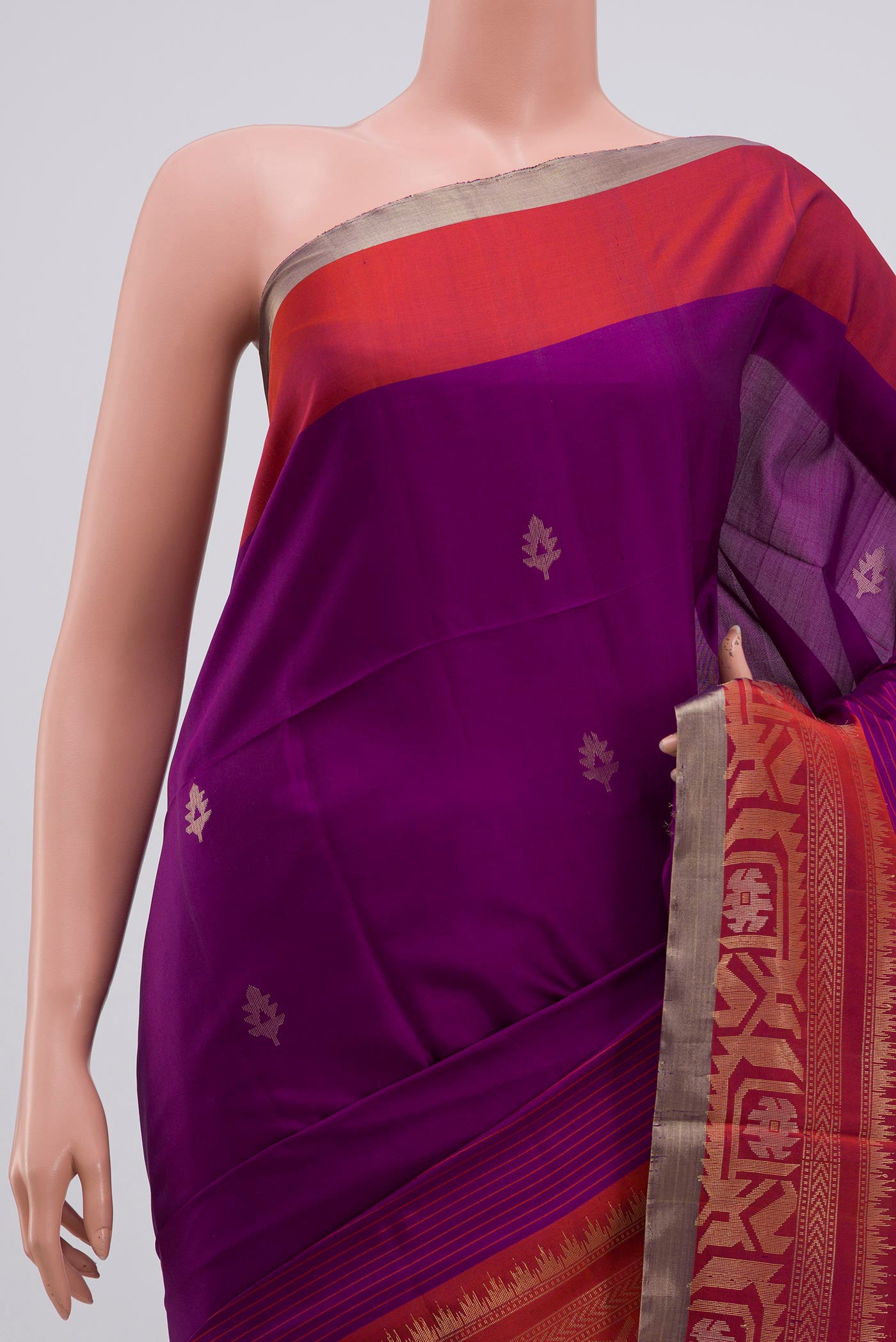 Border image of Purple Soft Silk Saree with Zari Butta on the body and Fancy Border. 