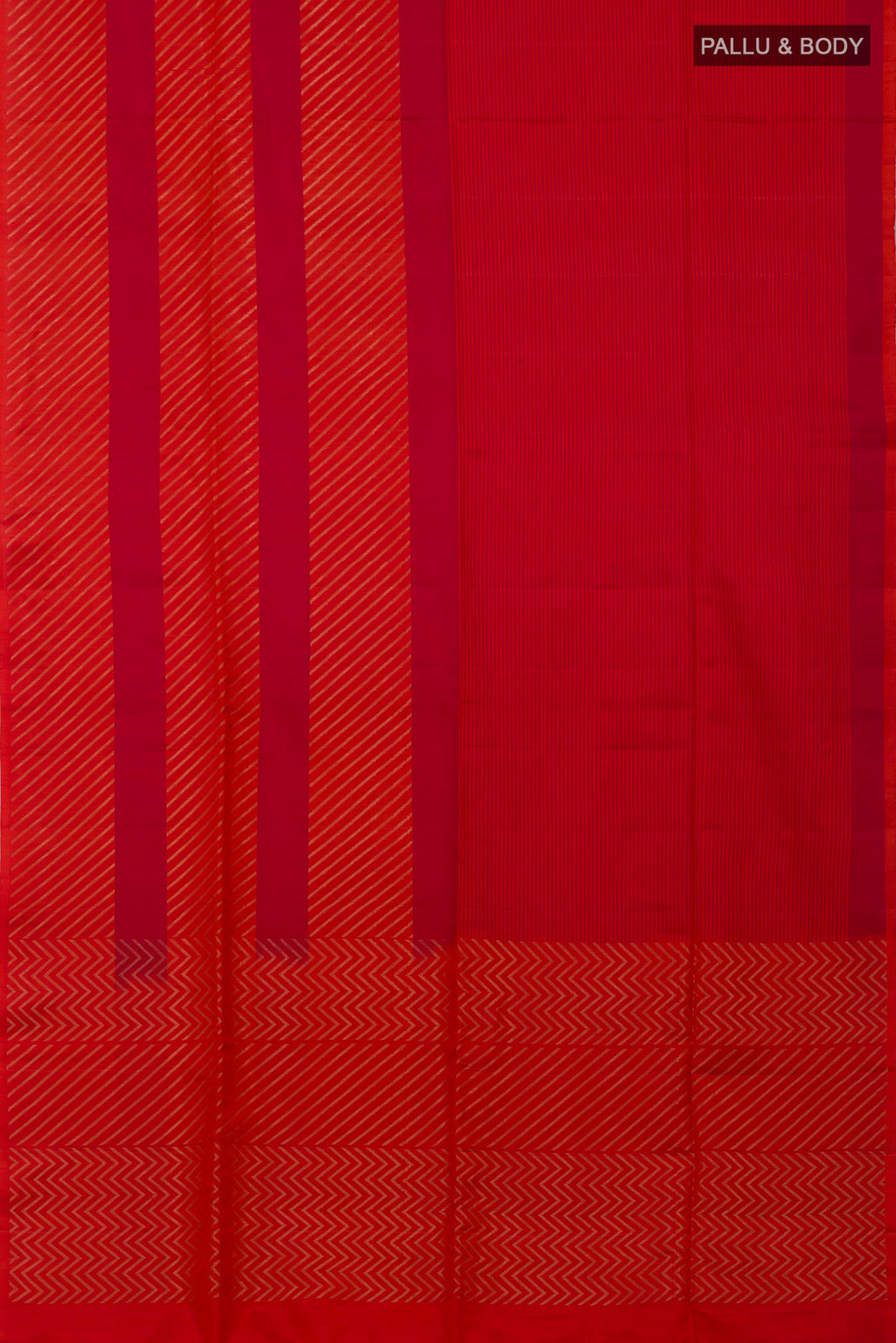 Flat view of Multi Color Soft Silk Saree with Stripes on the body and Without Border. 