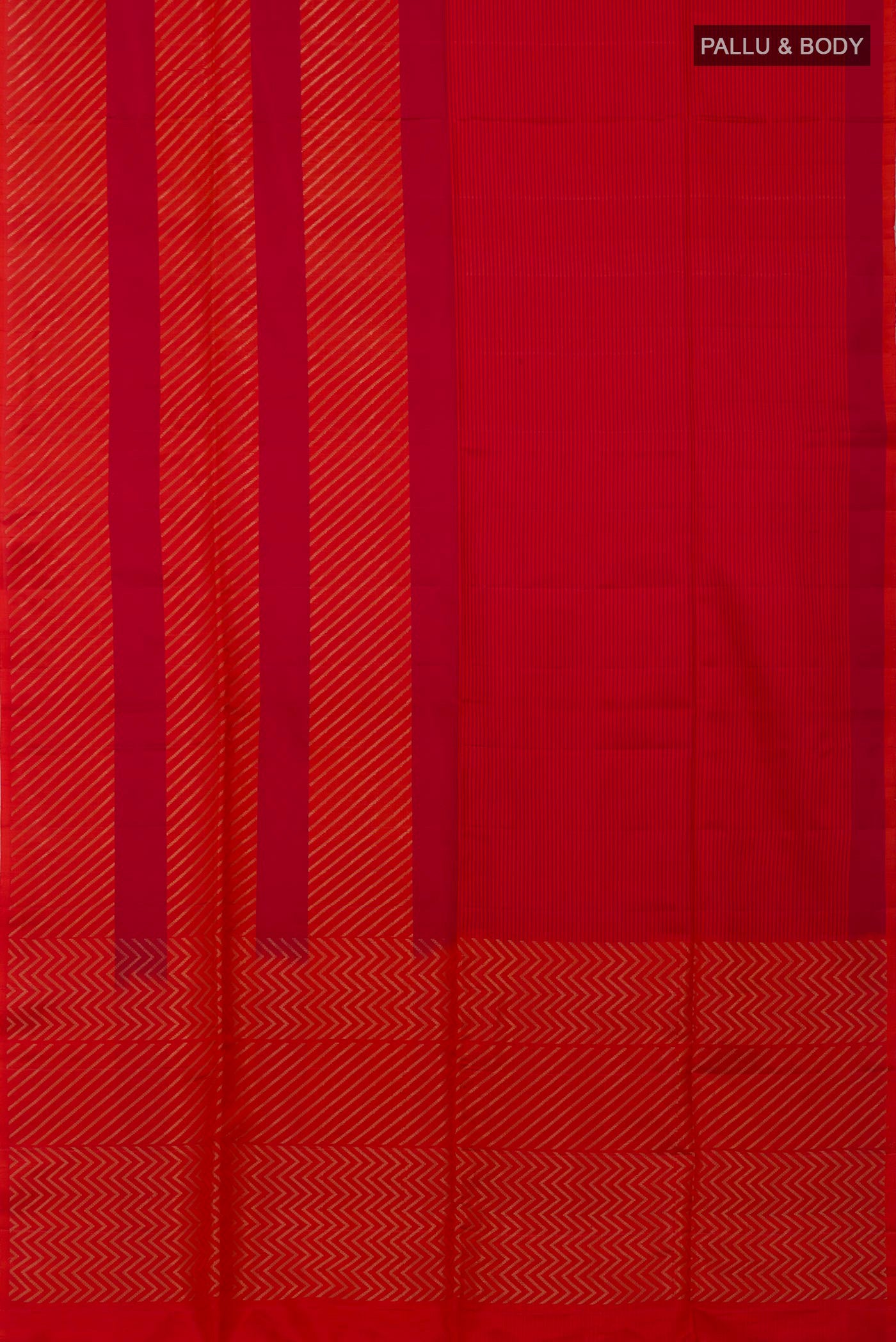 Flat view of Multi Color Soft Silk Saree with Stripes on the body and Without Border. 