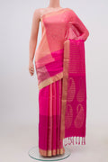 Pink Soft Silk Saree with Checked design on the body and Zari Border.  displayed on a mannequin