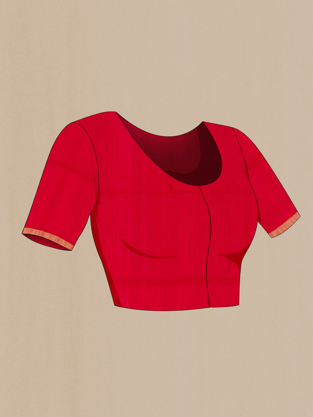 Close up image of the blouse of Red Soft Silk Saree with Zari Butta on the body and Fancy Border. 