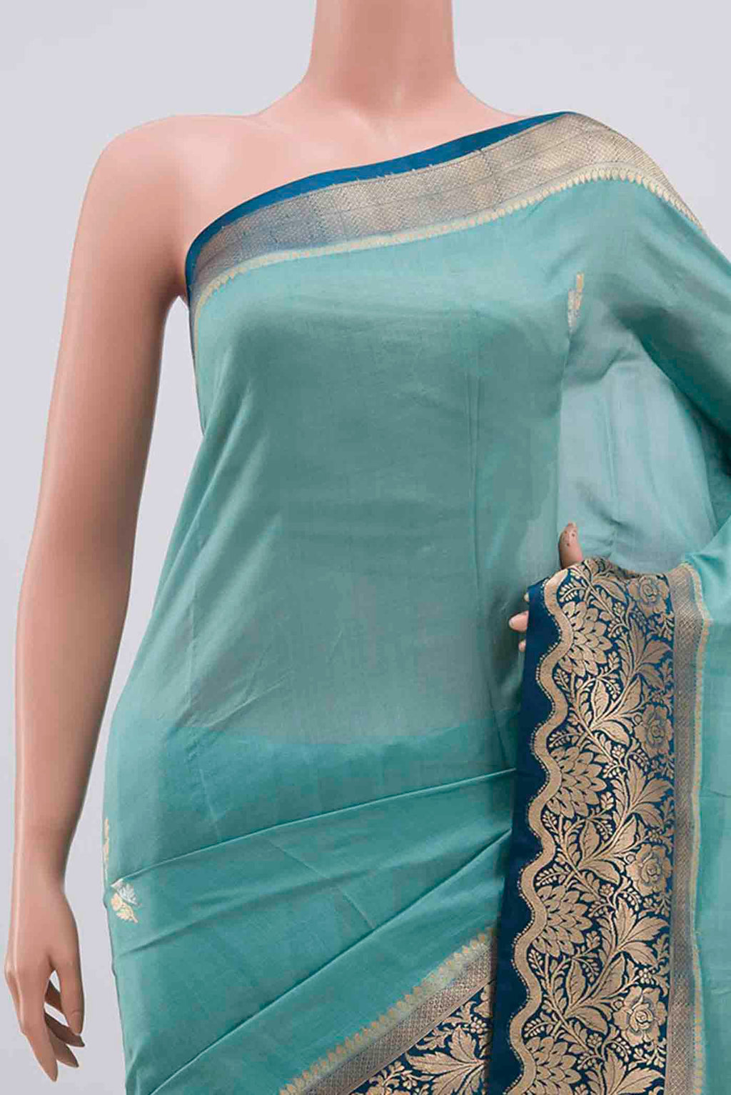 Border image of Sky Blue Banarasi Katan Silk Saree with Zari Butta on the body and Zari Border. 