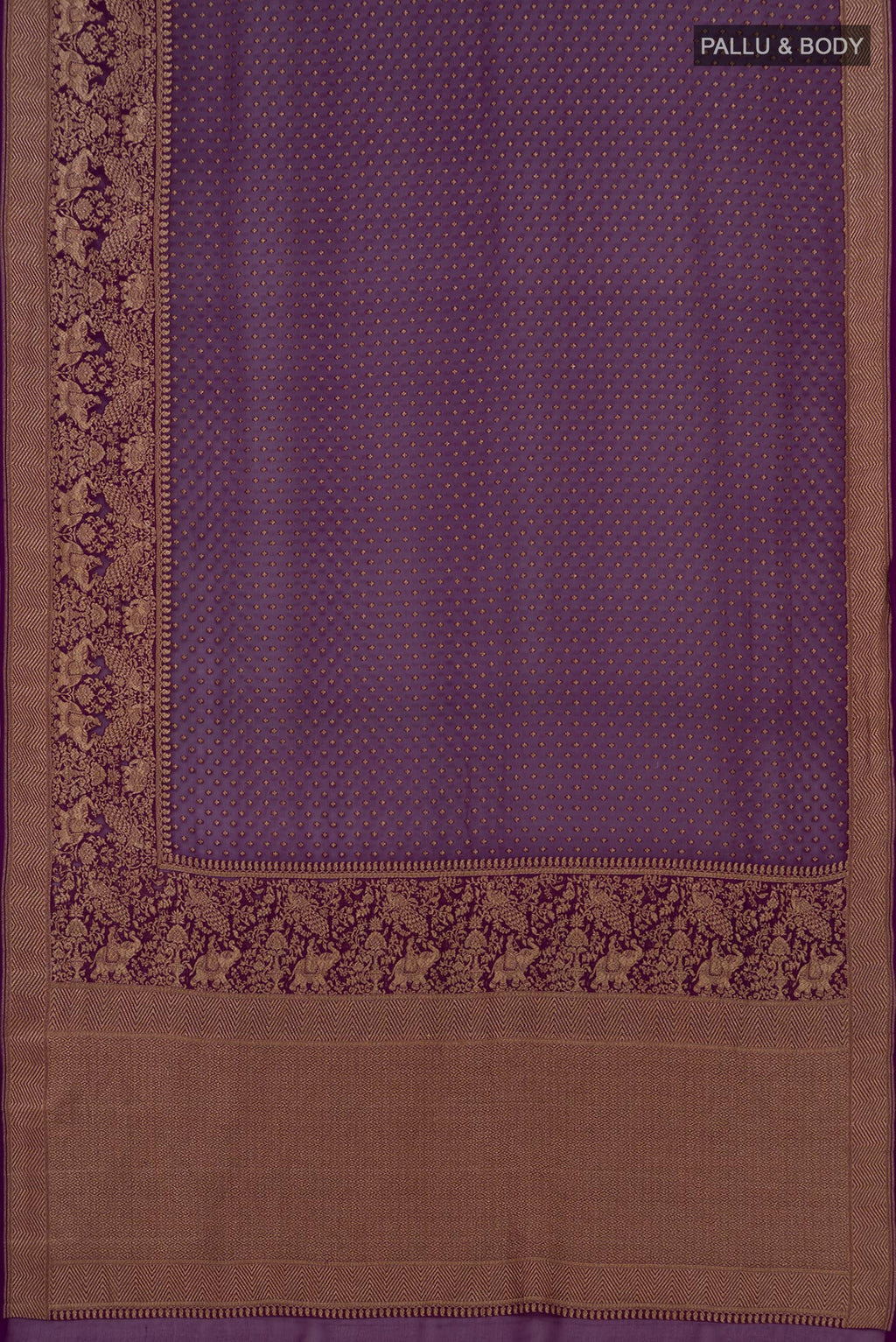 Flat view of Purple Georgette Saree with Fancy on the body and Fancy Border. 