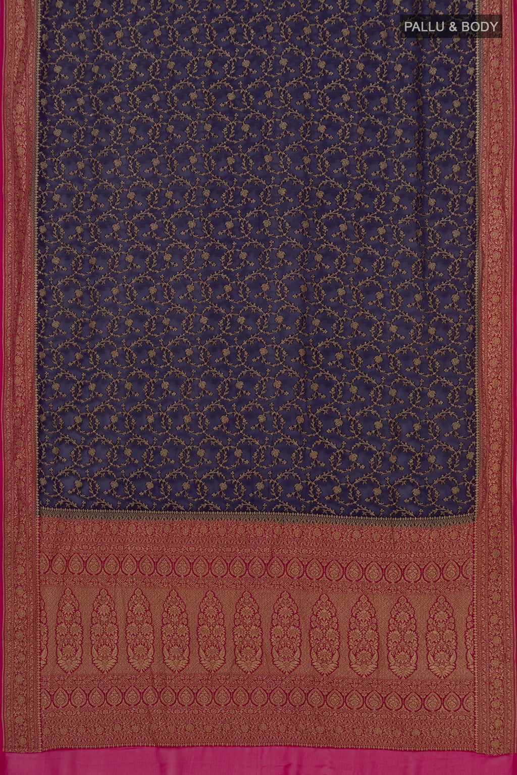Flat view of Blue Georgette Saree with Fancy on the body and Zari Border. 