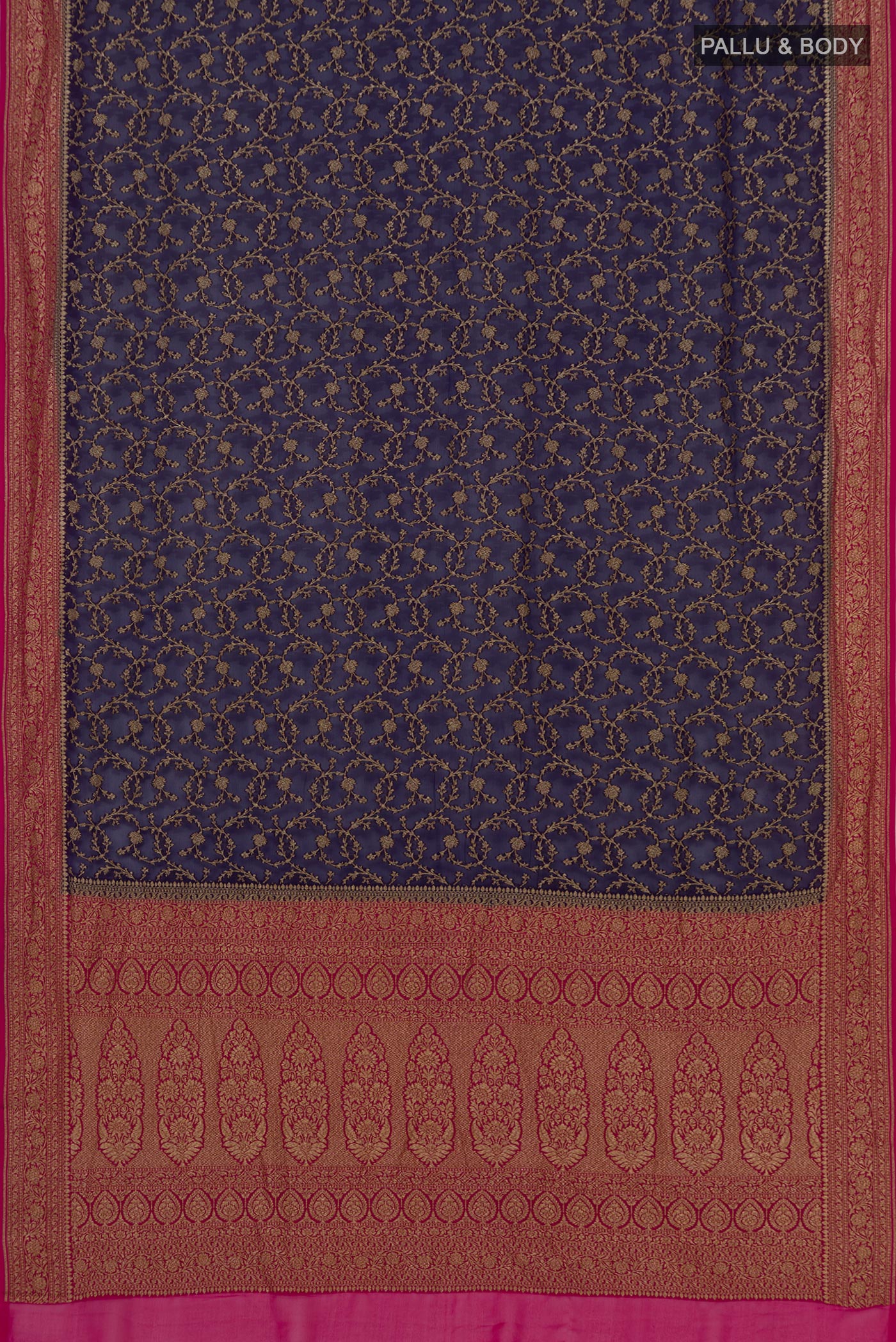 Flat view of Blue Georgette Saree with Fancy on the body and Zari Border. 