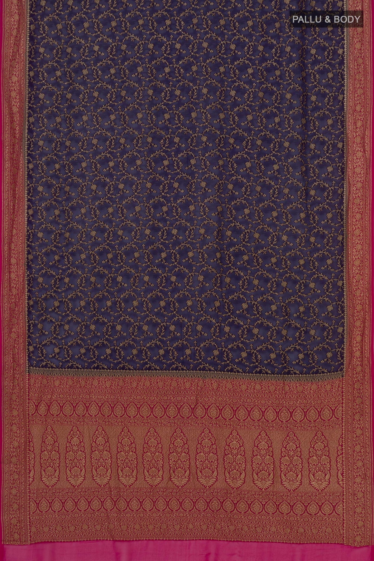 Flat view of Blue Georgette Saree with Fancy on the body and Zari Border. 