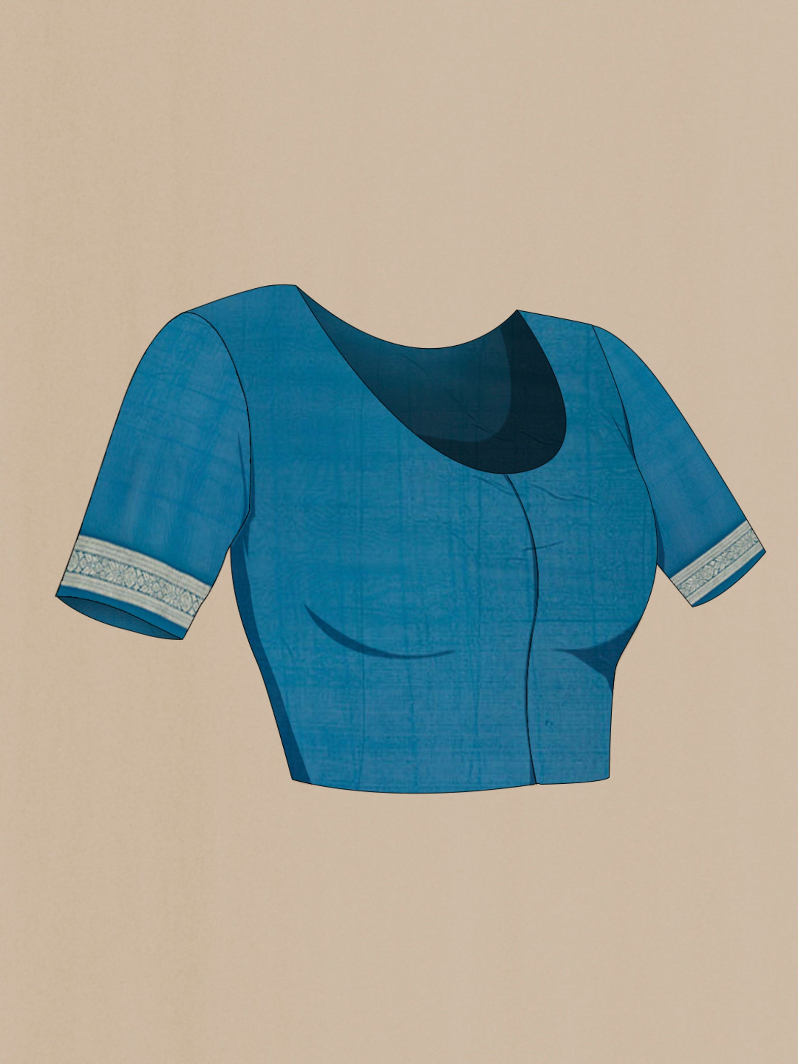 Close up image of the blouse of Blue Georgette Saree with Fancy on the body and Zari Border. 