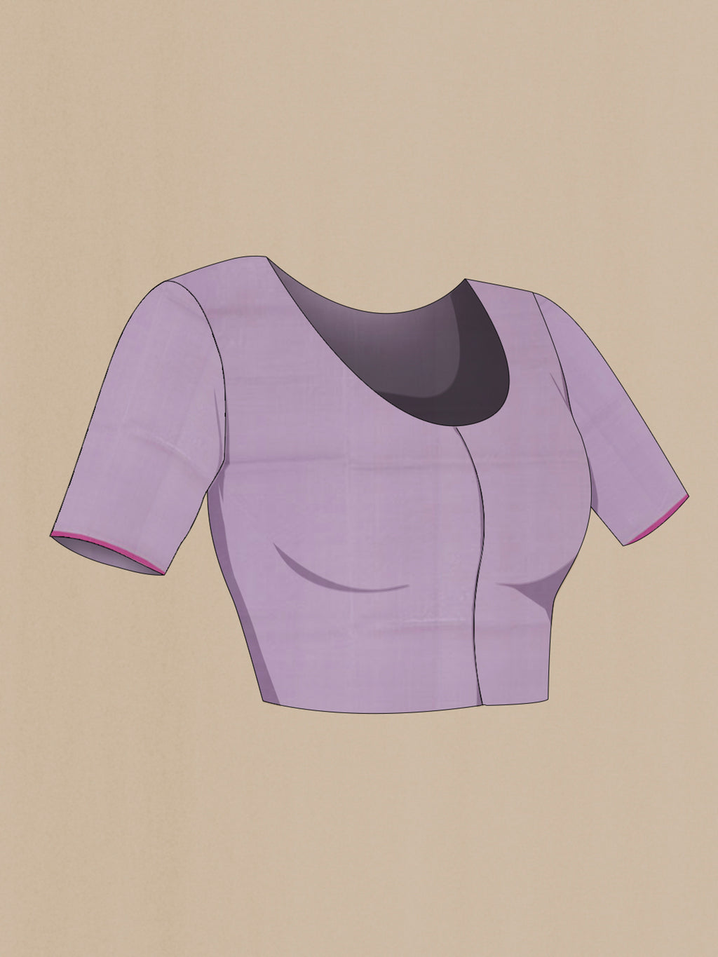 Close up image of the blouse of Lavender Banarasi Silk Saree with Zari Brocade on the body and Zari Border. 