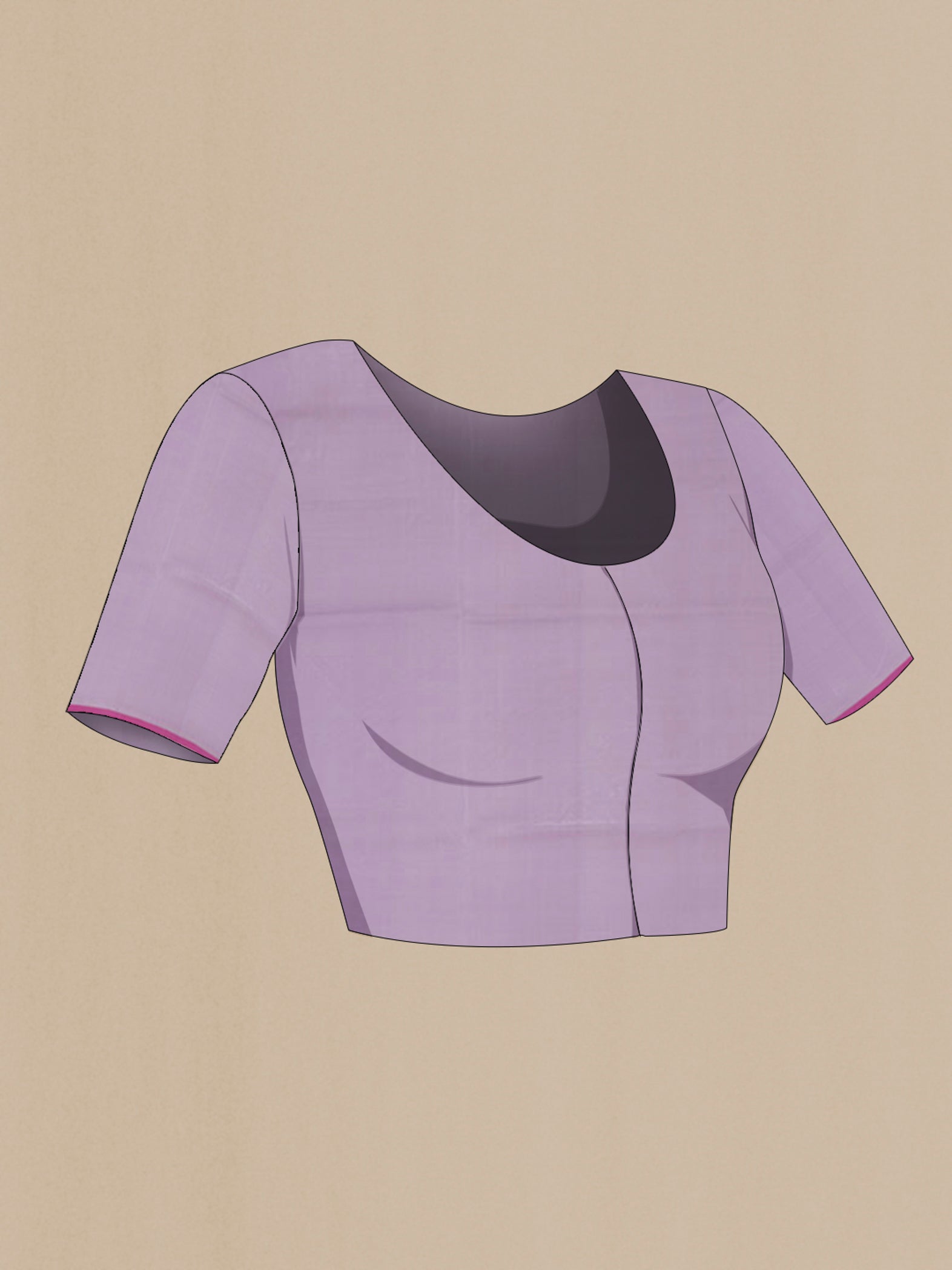 Close up image of the blouse of Lavender Banarasi Silk Saree with Zari Brocade on the body and Zari Border. 