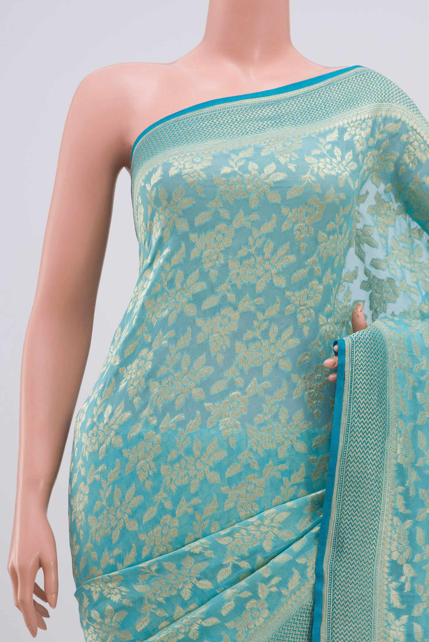 Border image of Sky Blue Banarasi Georgette Saree with Fancy on the body and Zari Border. 