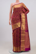 Pure Silk Pure Zari Purple Kanjivaram Saree with Jacquard design on the body and Zari Border.  displayed on a mannequin