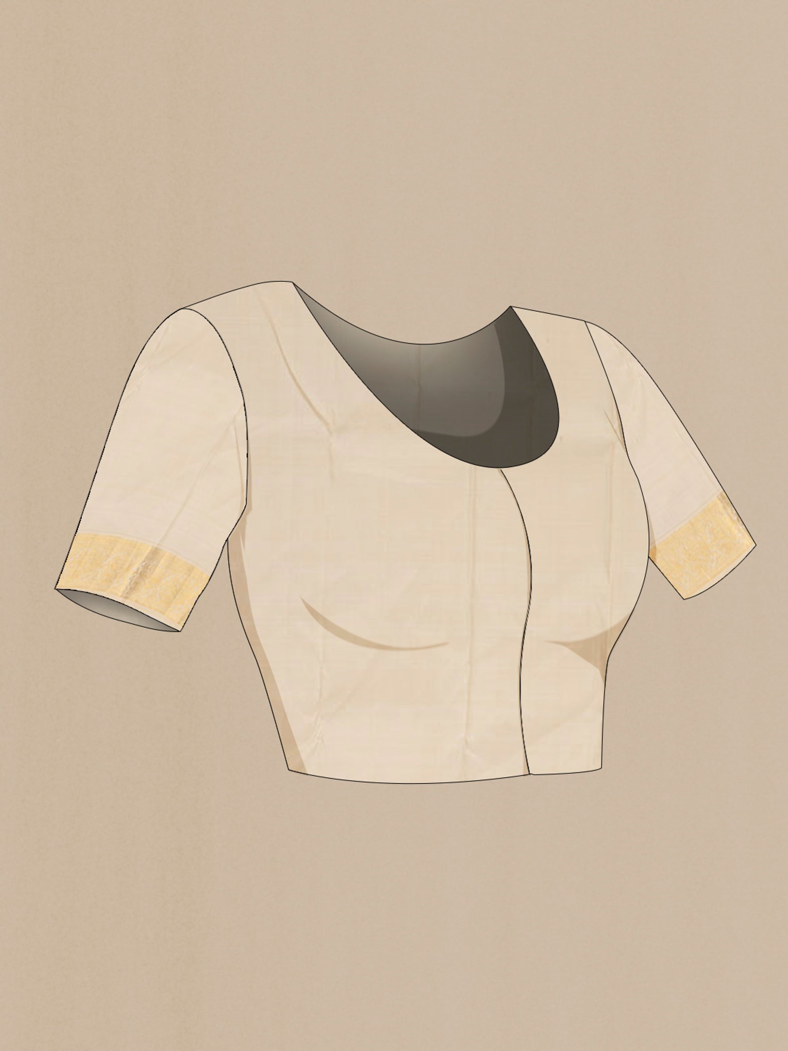 Close up image of the blouse of Black Kanjivaram Saree with Zari Butta on the body and Zari Border. 