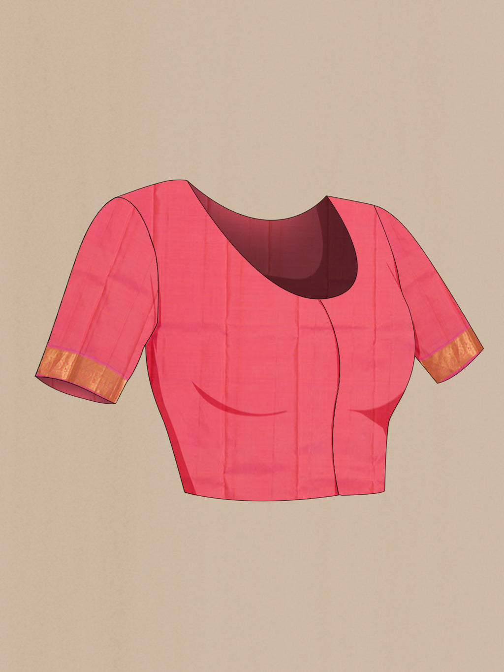 Close up image of the blouse of Pure Silk Pure Zari Cream Kanjivaram Saree with Plain Body and Zari Border. 