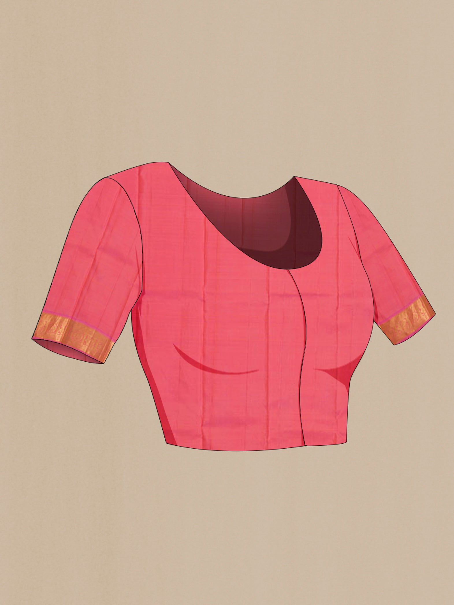 Close up image of the blouse of Pure Silk Pure Zari Cream Kanjivaram Saree with Plain Body and Zari Border. 