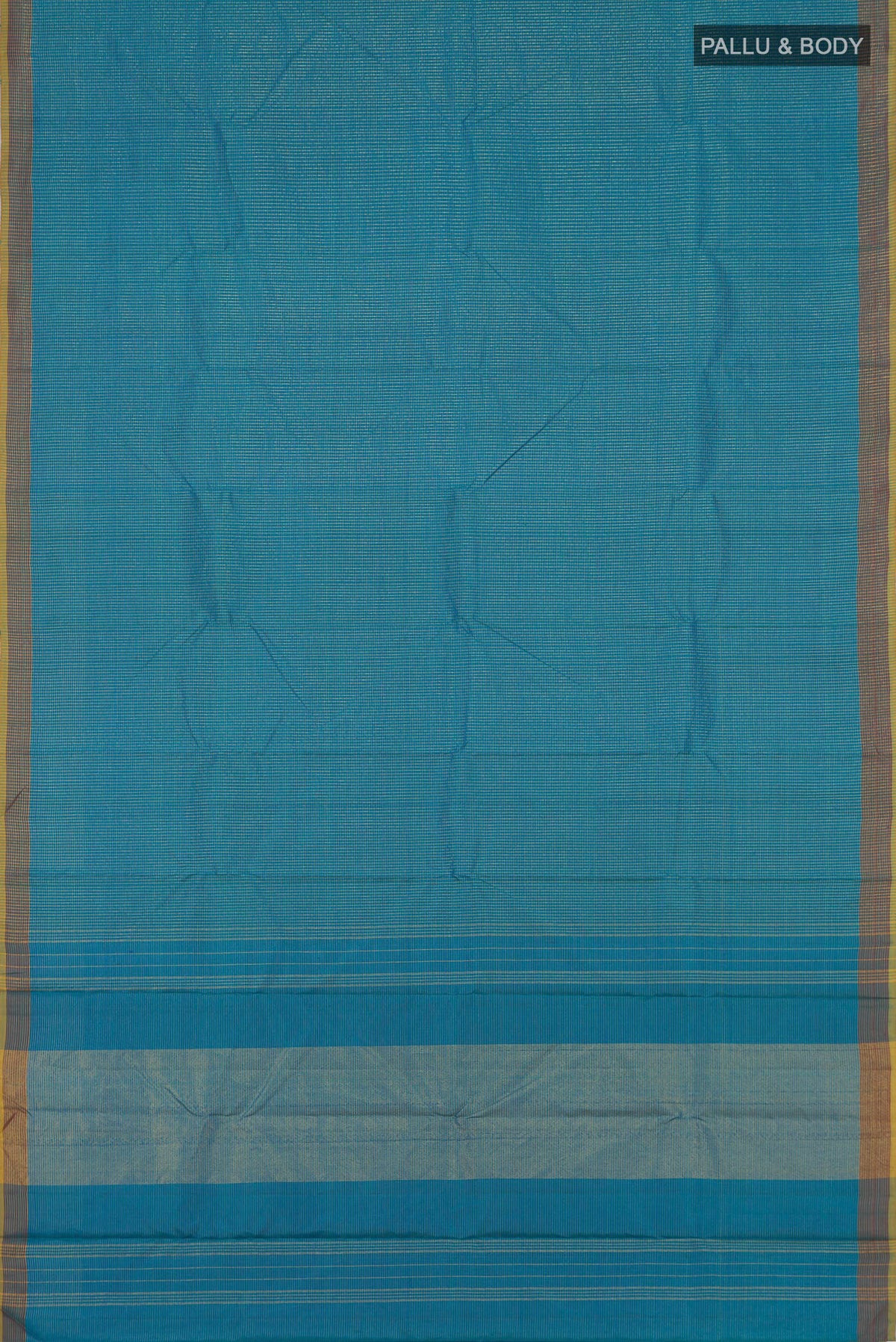 Flat view of Blue Kanchipuram Silk Saree with Checked design on the body and Zari Border. 