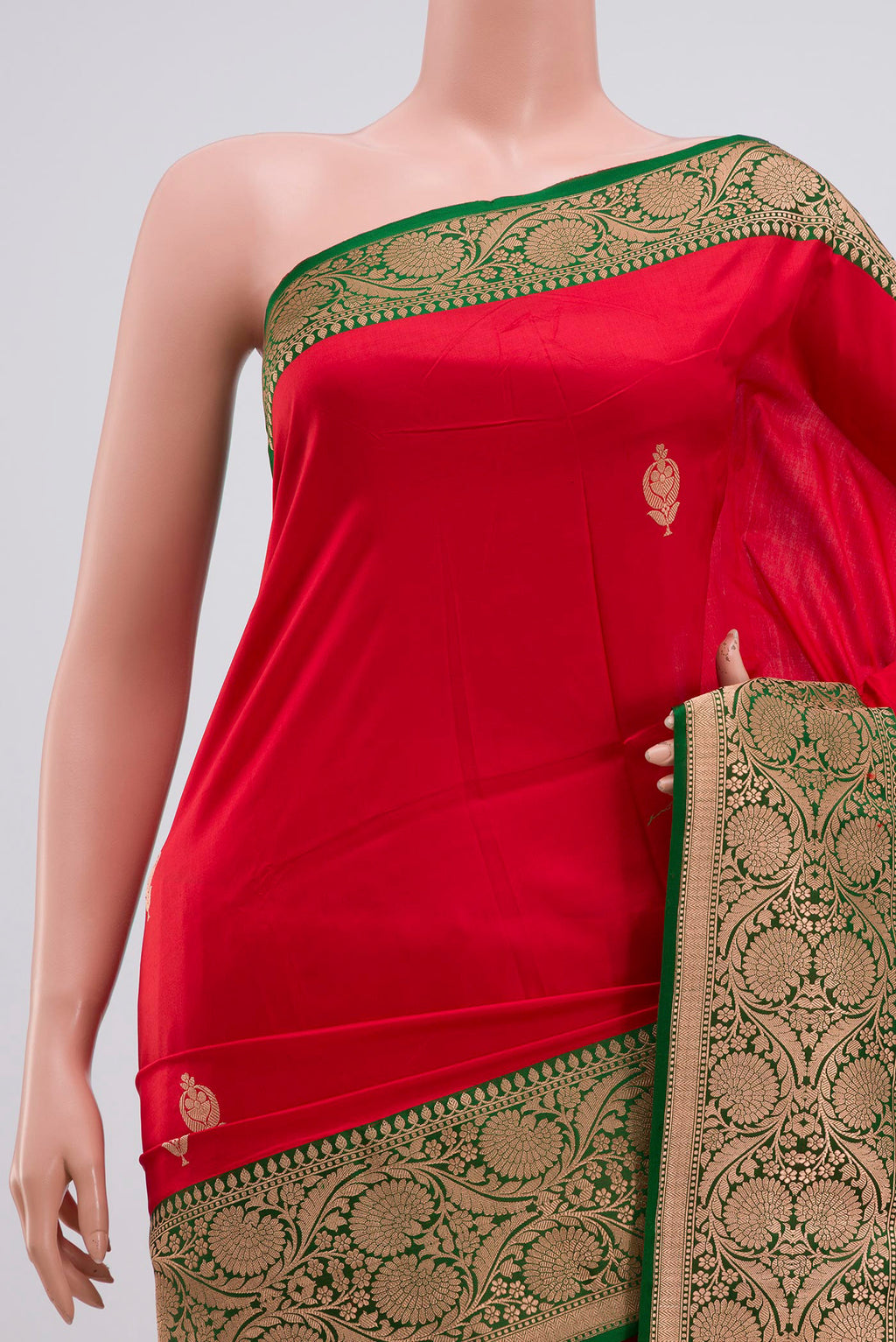 Border image of Red Banarasi Katan Silk Saree with Zari Butta on the body and Zari Border. 