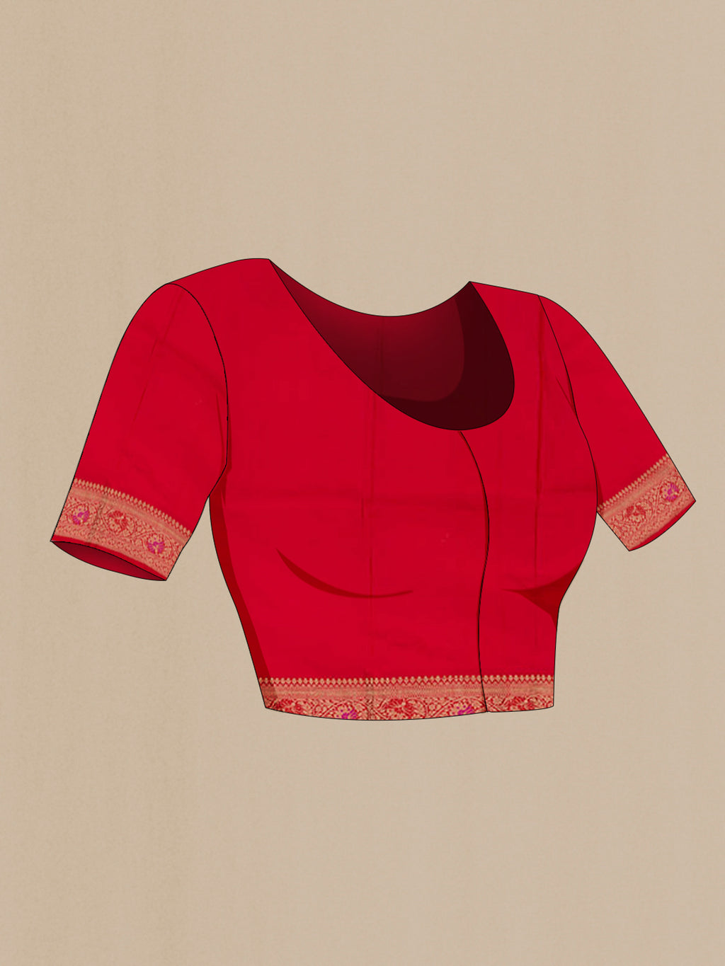 Close up image of the blouse of Blue Banarasi Katan Silk Saree with Zari Butta on the body and Zari Border. 