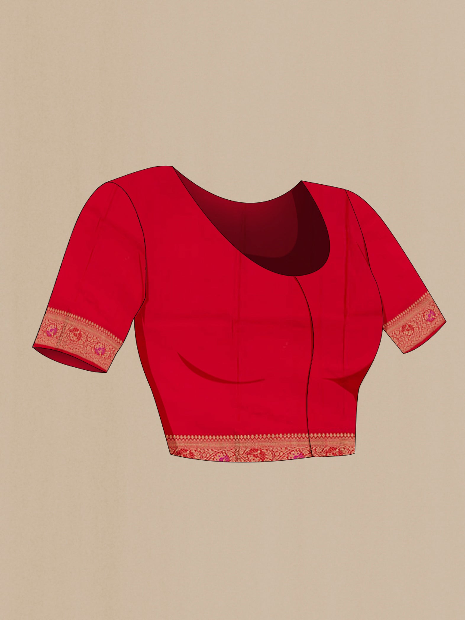 Close up image of the blouse of Blue Banarasi Katan Silk Saree with Zari Butta on the body and Zari Border. 