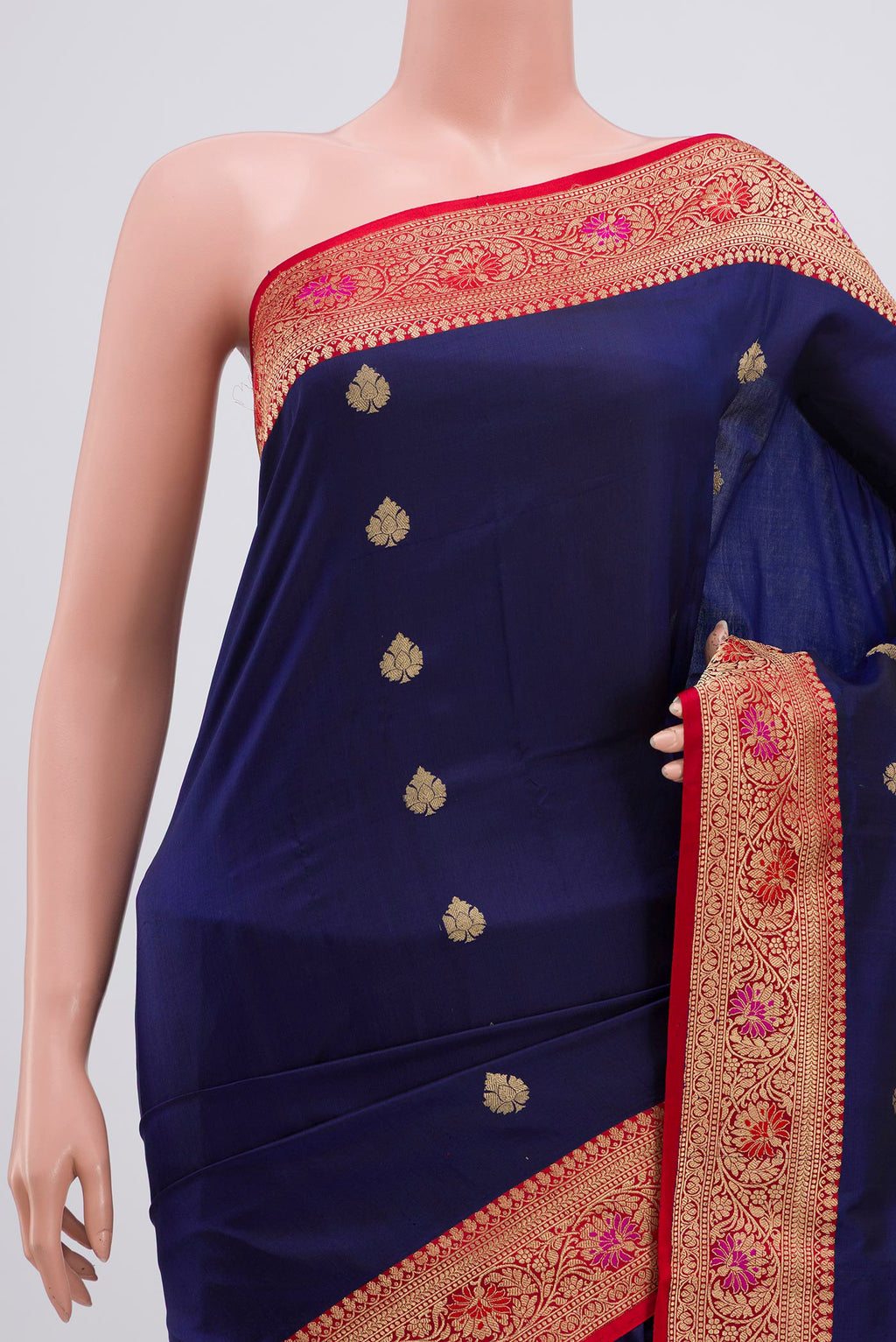 Border image of Blue Banarasi Katan Silk Saree with Zari Butta on the body and Zari Border. 