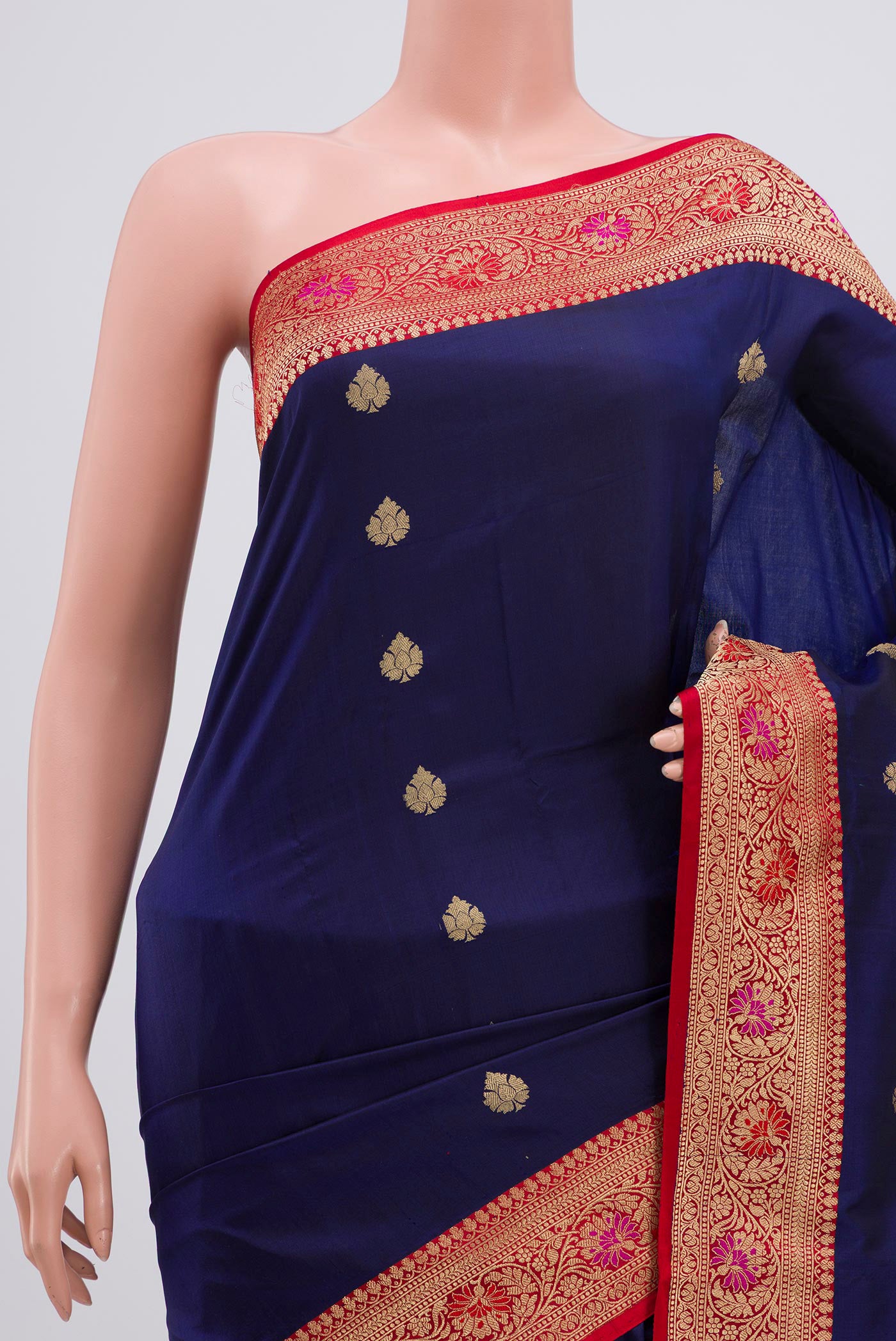 Border image of Blue Banarasi Katan Silk Saree with Zari Butta on the body and Zari Border. 