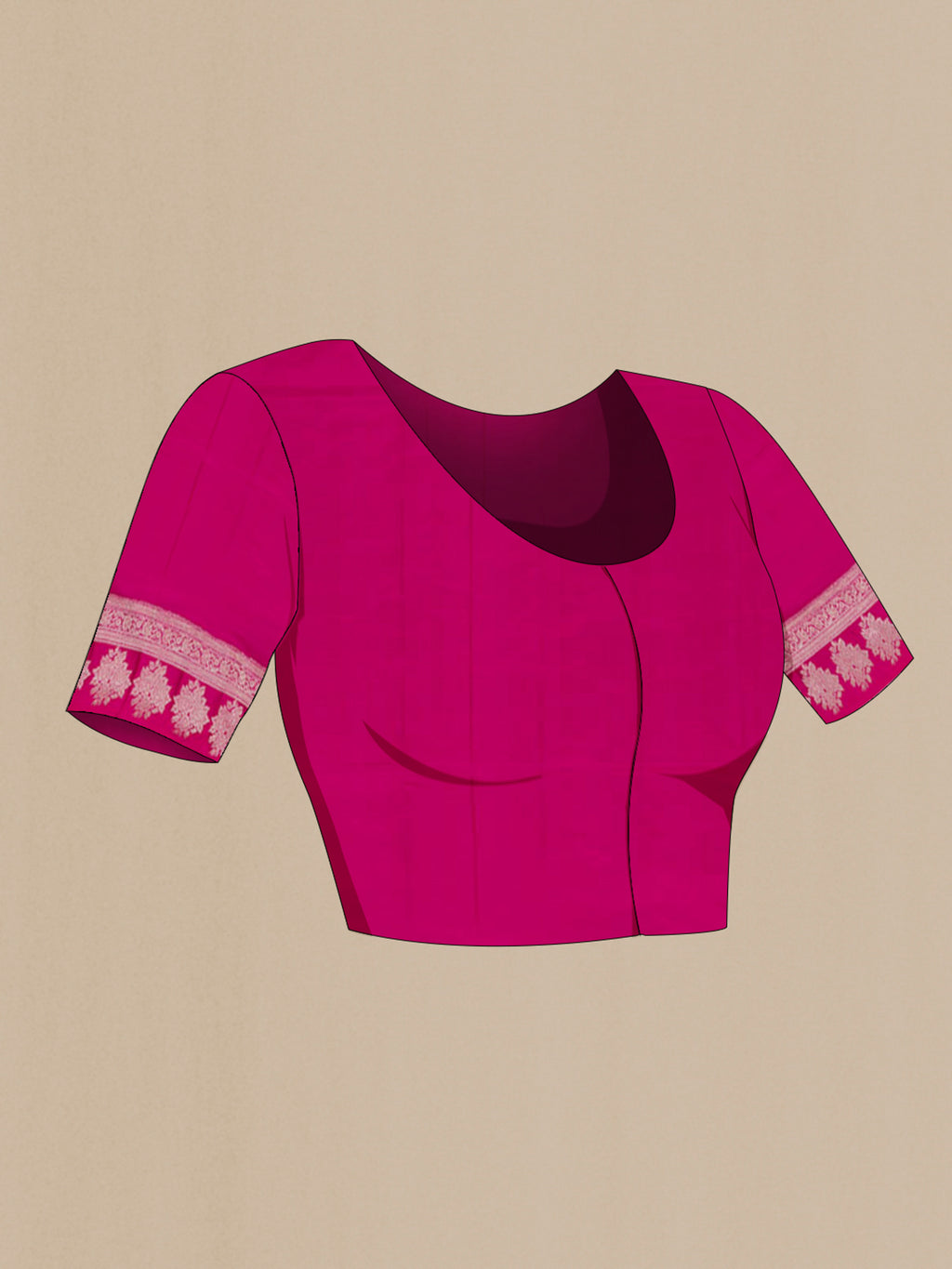Close up image of the blouse of Red Banarasi Katan Silk Saree with Zari Butta on the body and Fancy Border. 