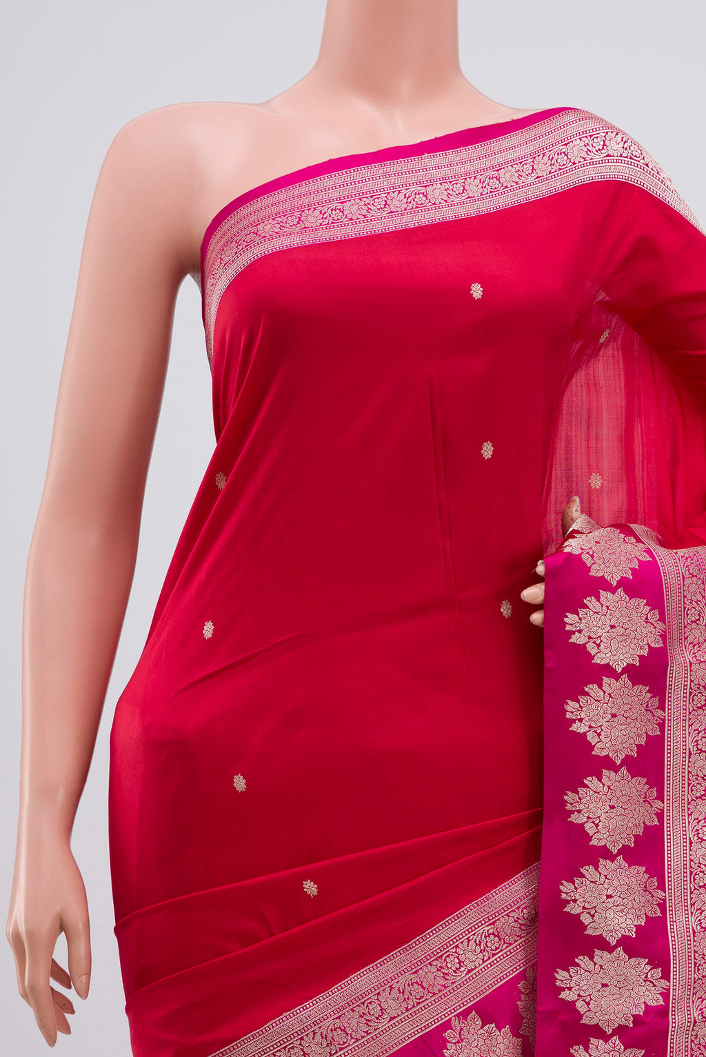 Border image of Red Banarasi Katan Silk Saree with Zari Butta on the body and Fancy Border. 