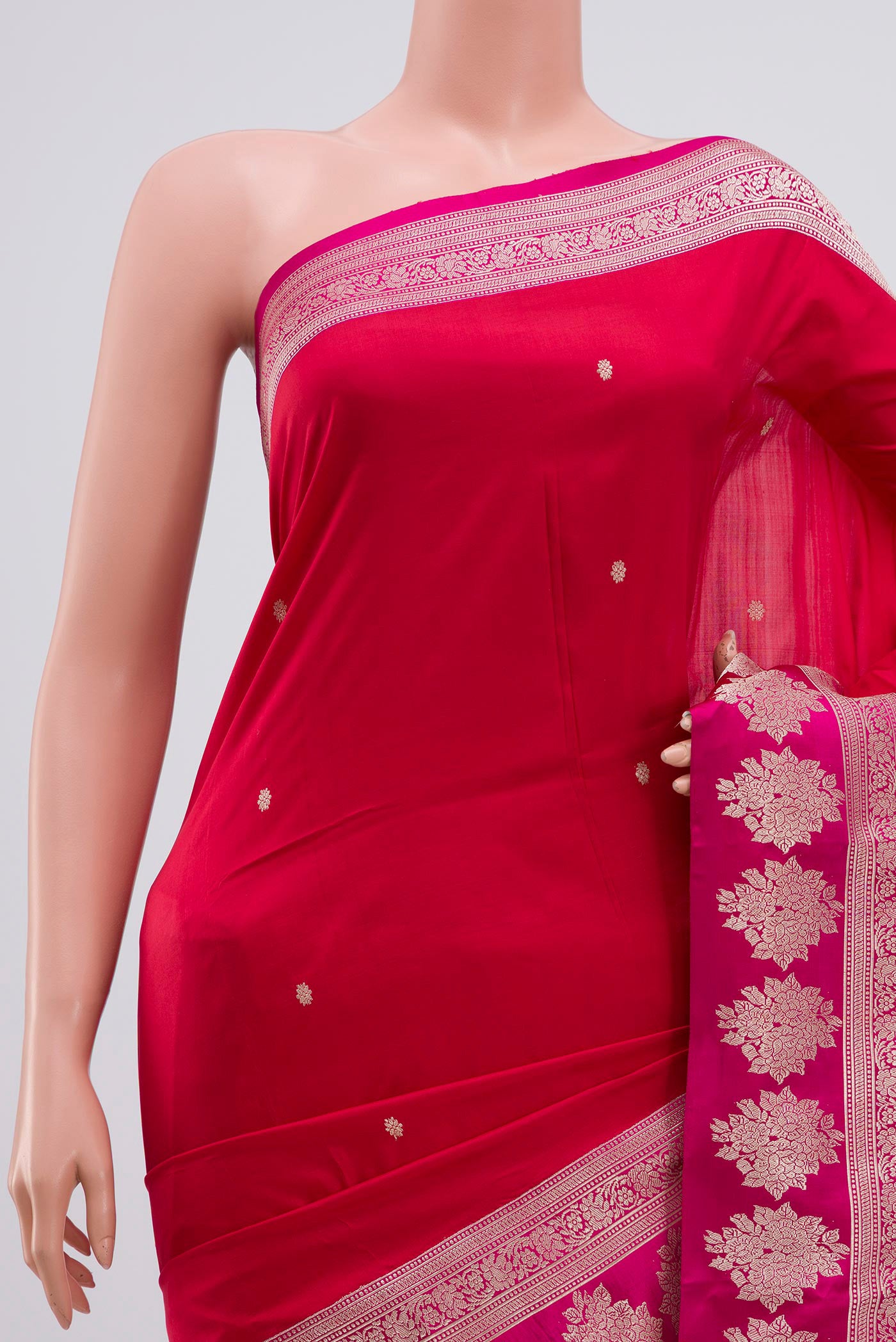 Border image of Red Banarasi Katan Silk Saree with Zari Butta on the body and Fancy Border. 