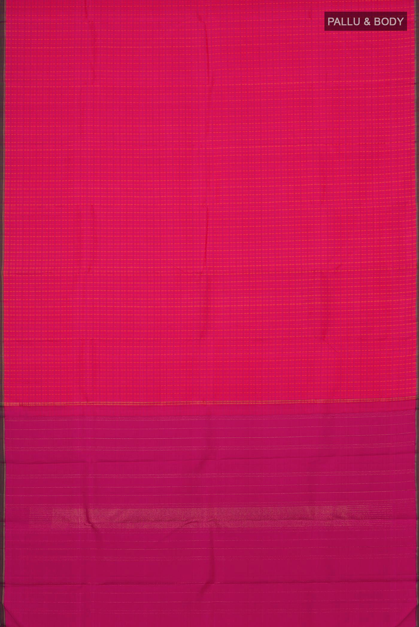 Flat view of Pink Kanjivaram Silk Saree with Checked design on the body and Without Border. 