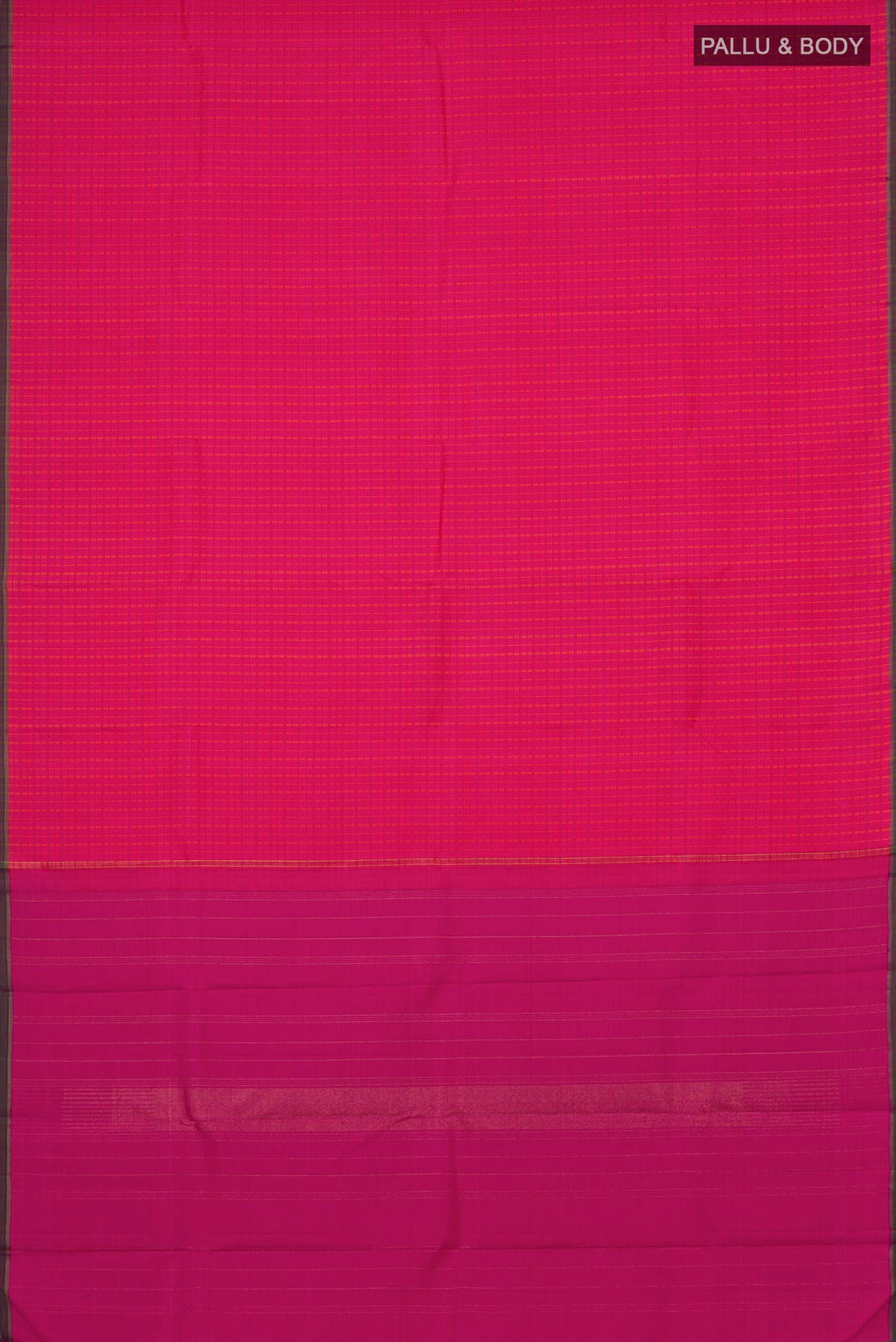 Flat view of Pink Kanjivaram Silk Saree with Checked design on the body and Without Border. 