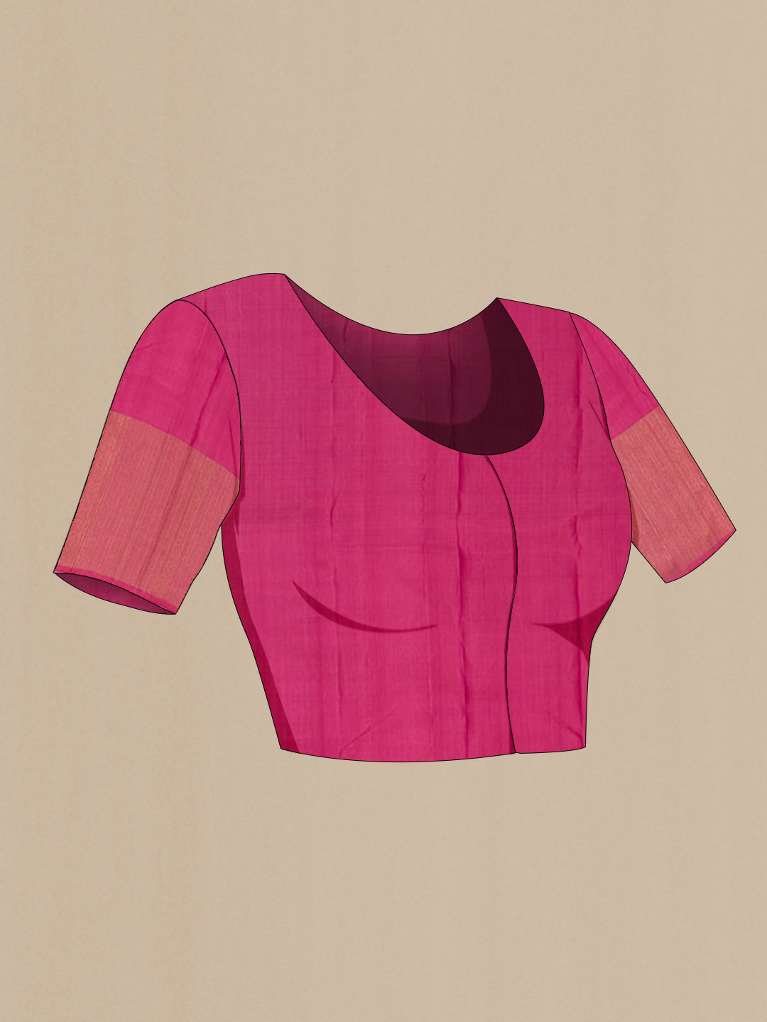 Close up image of the blouse of Pure Silk Pure Zari Pink Kanjivaram Saree with Jacquard With Zari Butta on the body and Zari Border. 
