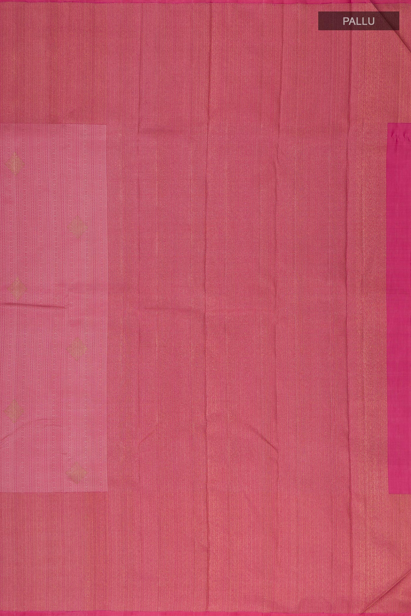 Close up image of the pallu of Pure Silk Pure Zari Pink Kanjivaram Saree with Jacquard With Zari Butta on the body and Zari Border. 