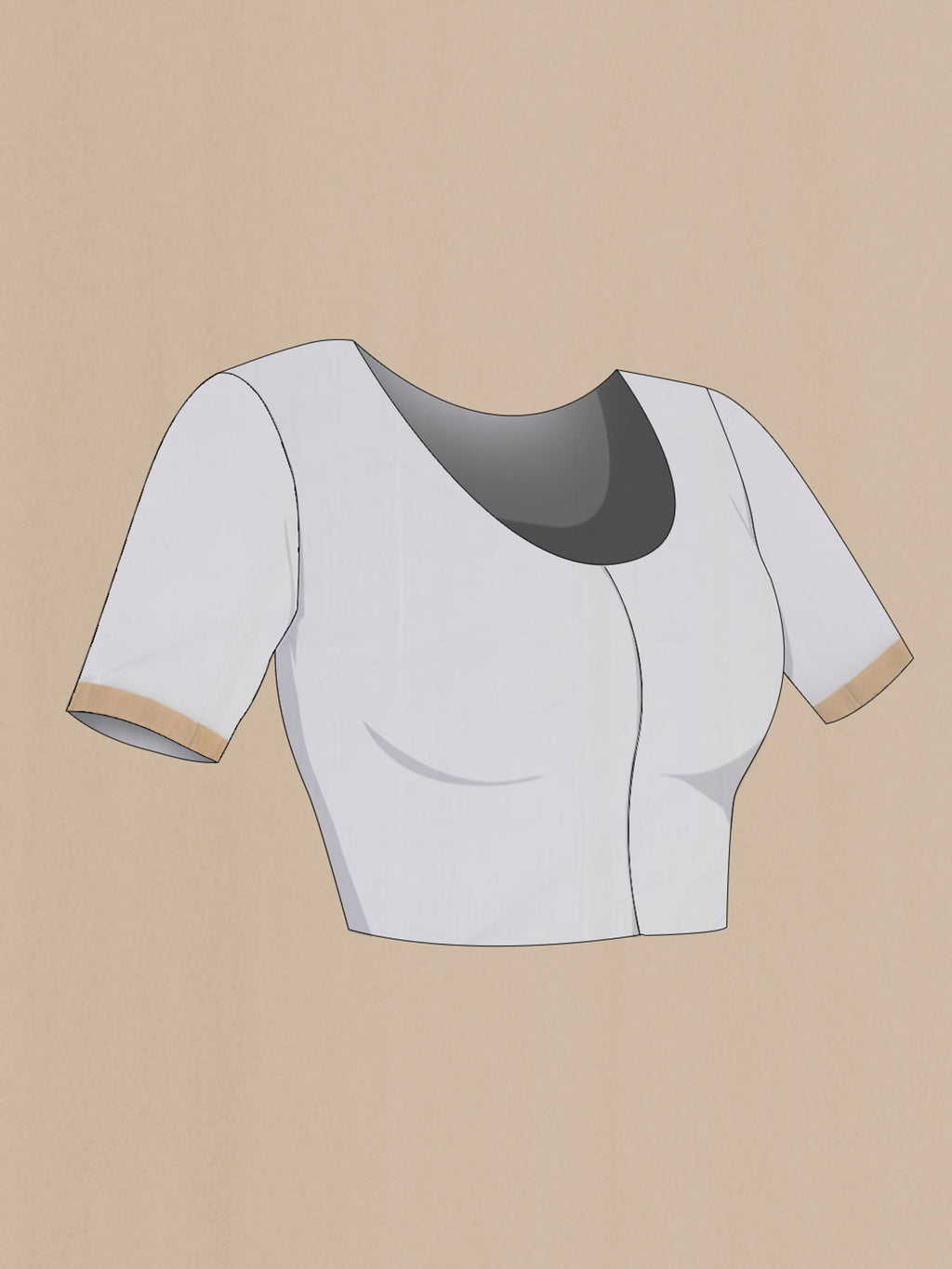 Close up image of the blouse of White Chanderi Silk Cotton Saree with Zari Butta on the body and Zari Border. 