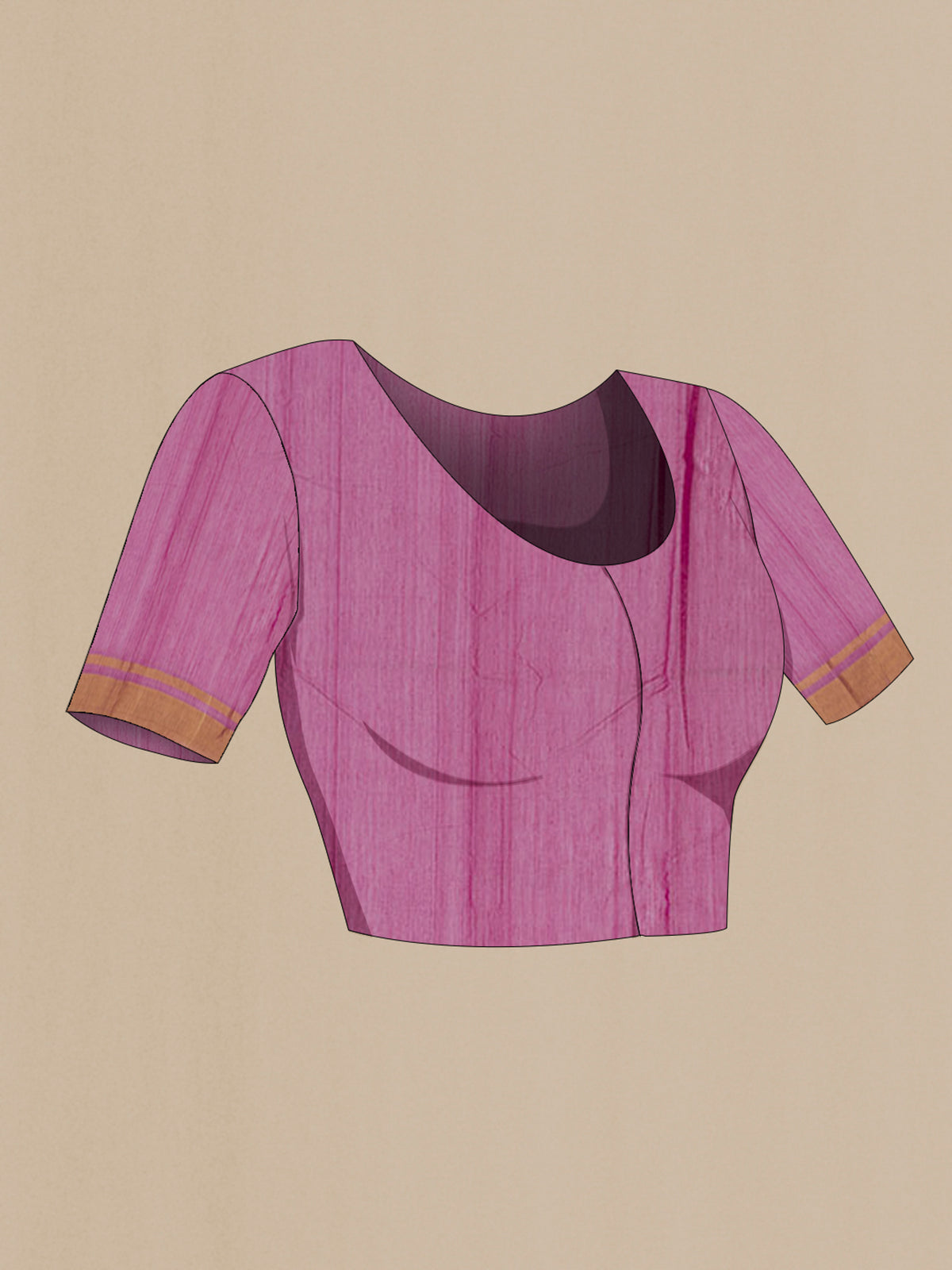Close up image of the blouse of Peach Chanderi Silk Cotton Saree with Zari Butta on the body and Zari Border. 