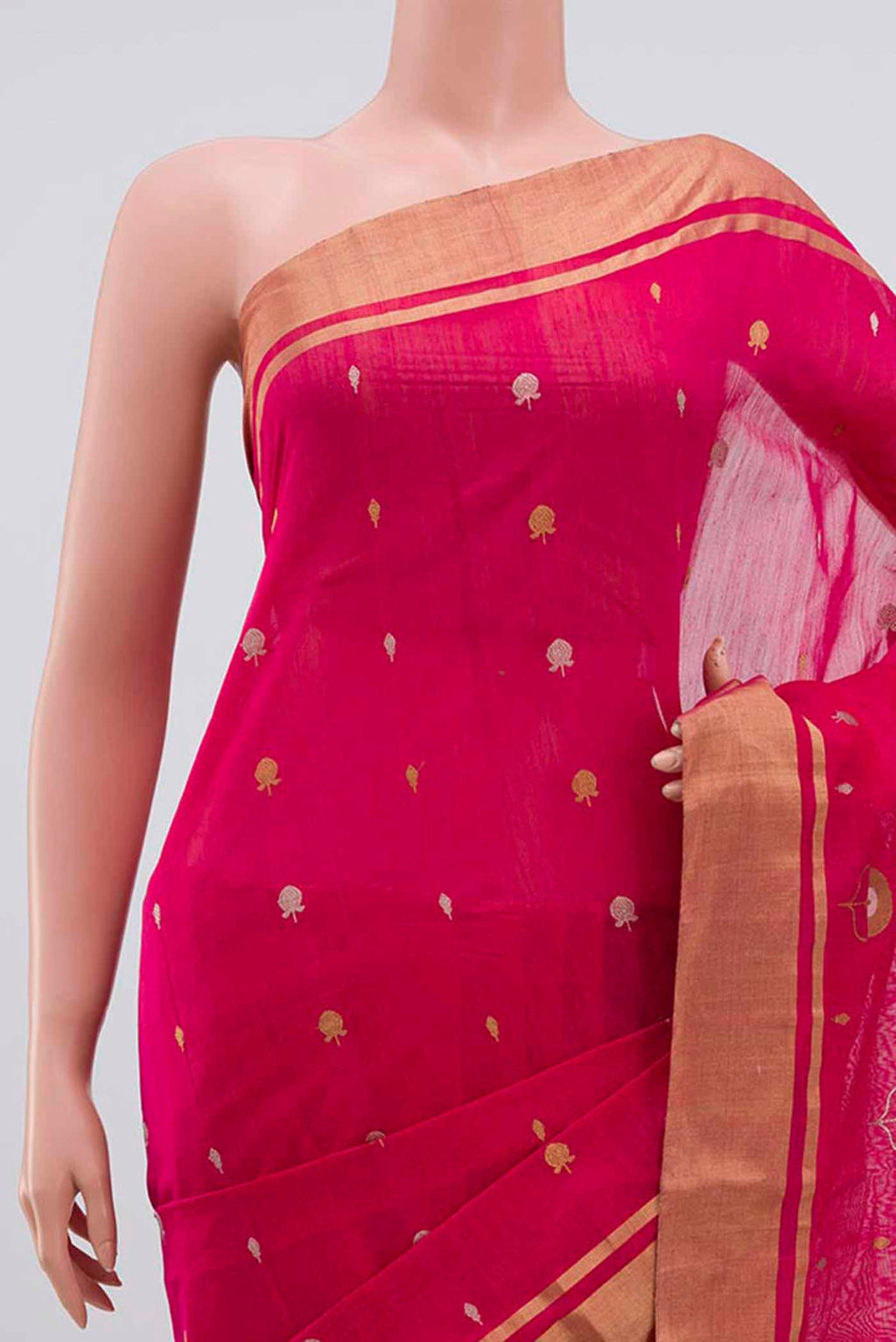 Border image of Dark Pink Chanderi Silk Cotton Saree with Zari Butta on the body and Zari Border. 