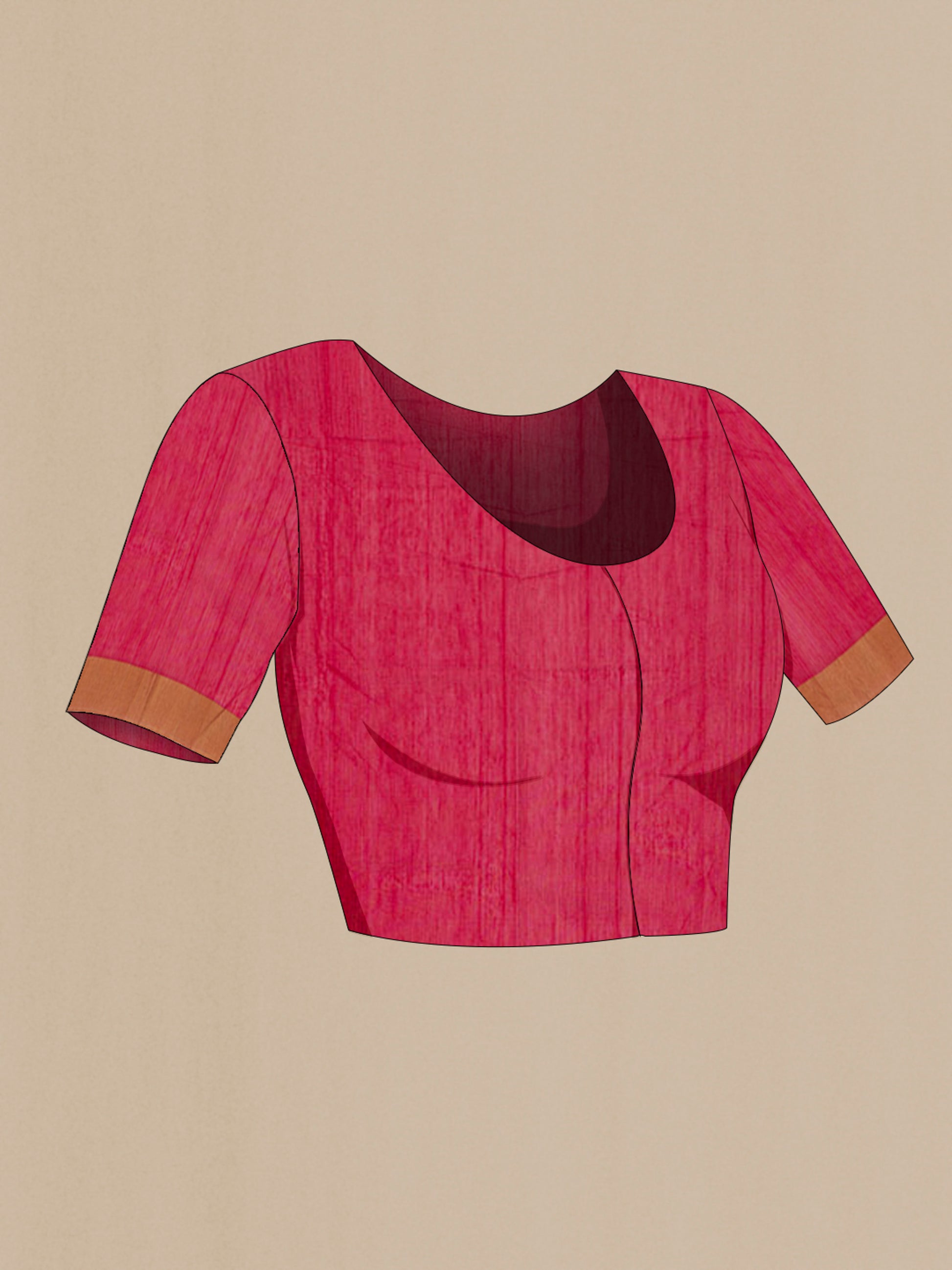 Close up image of the blouse of Red Chanderi Silk Cotton Saree with Zari Butta on the body and Zari Border. 